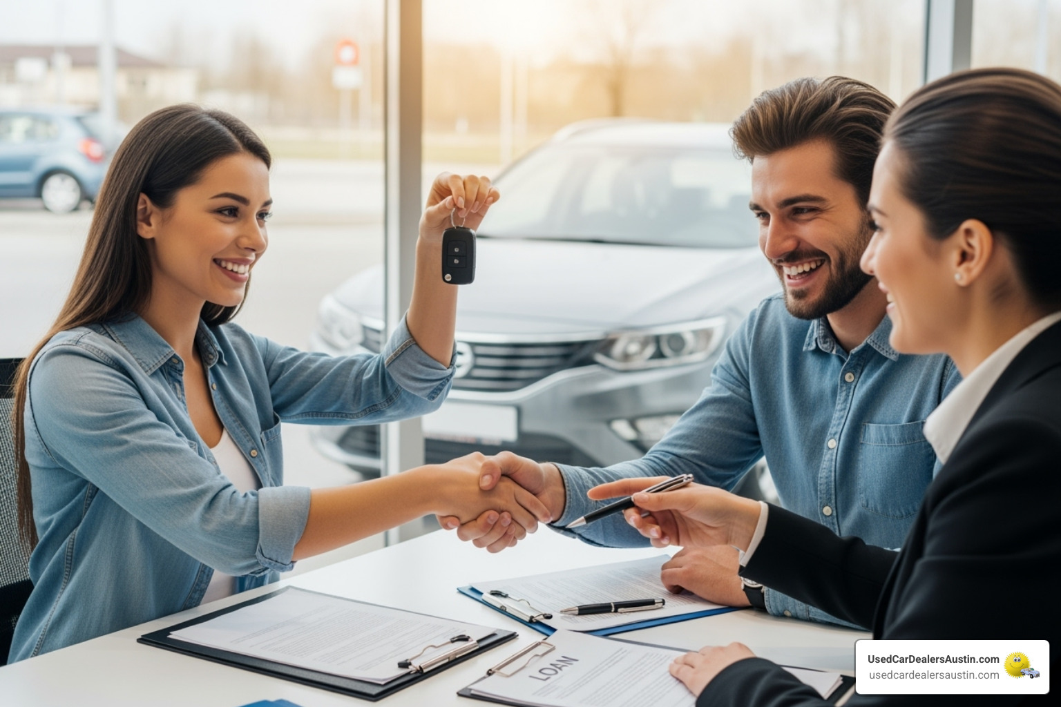 A person holding a pre-approval letter at a car dealership - get approved car loan