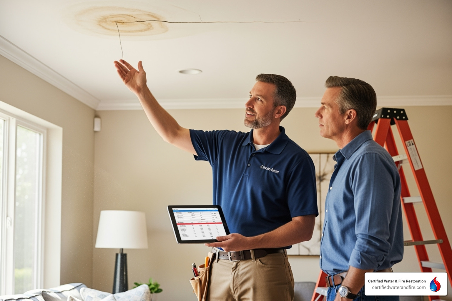 A contractor providing a quote to a homeowner for ceiling repair - bathroom leaks through ceiling cost