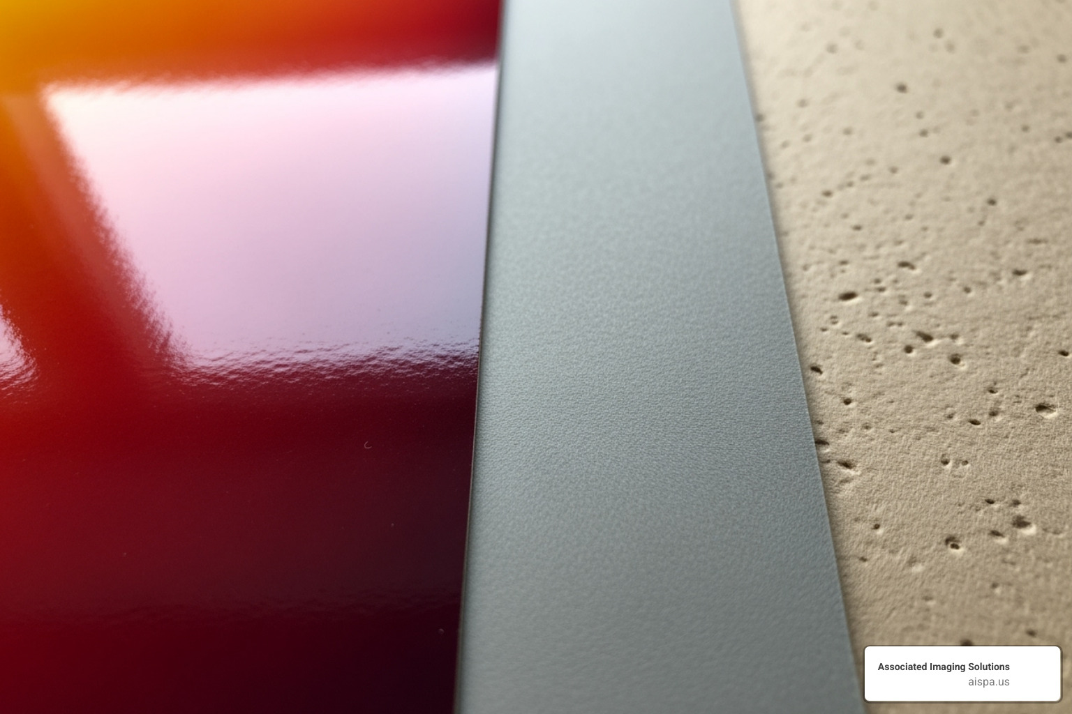 showing the difference in reflection and color on Glossy, Matte, and Uncoated paper - best paper for flyers