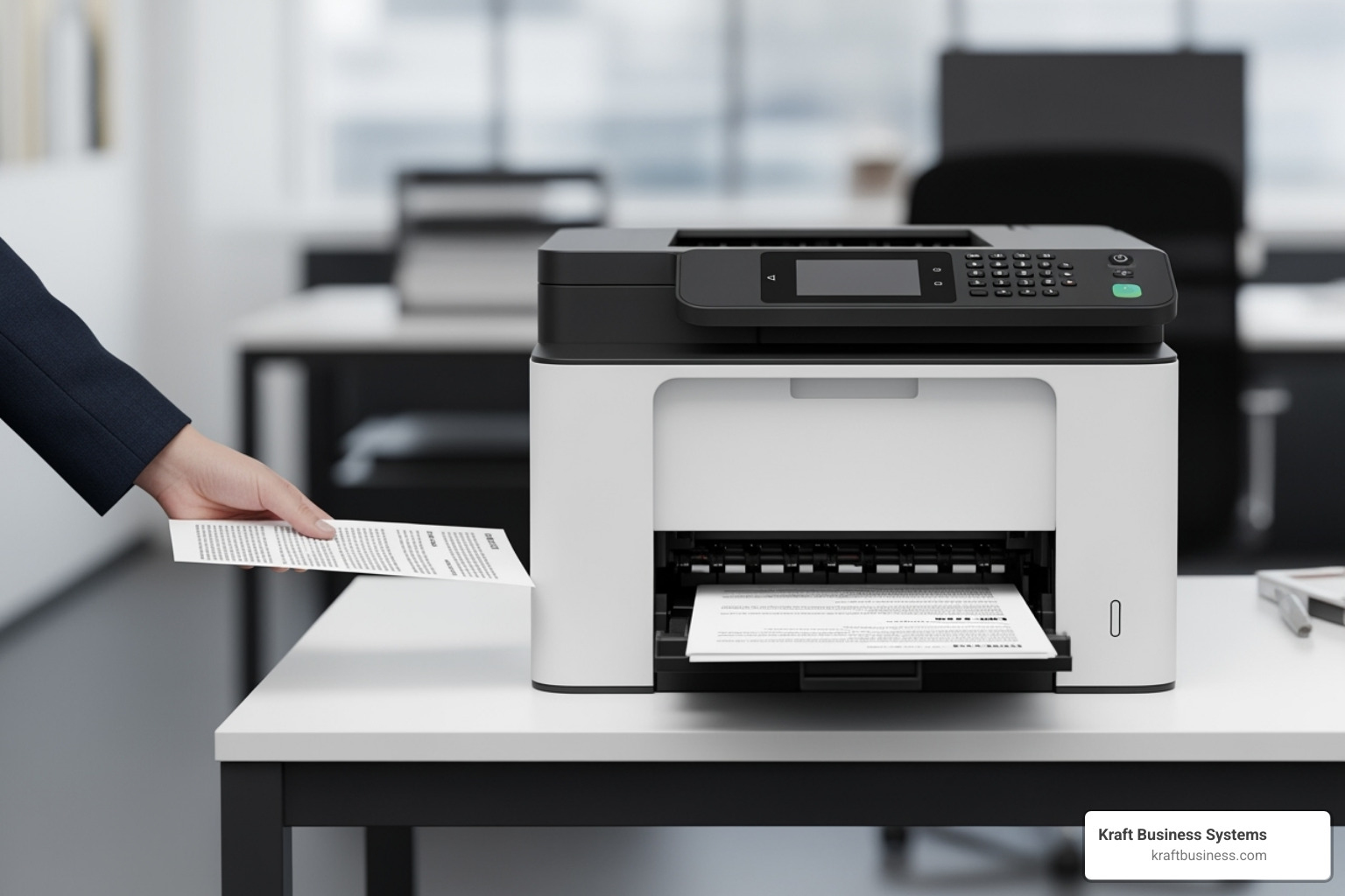 Support technician assisting client with printer - Short-term printer rentals