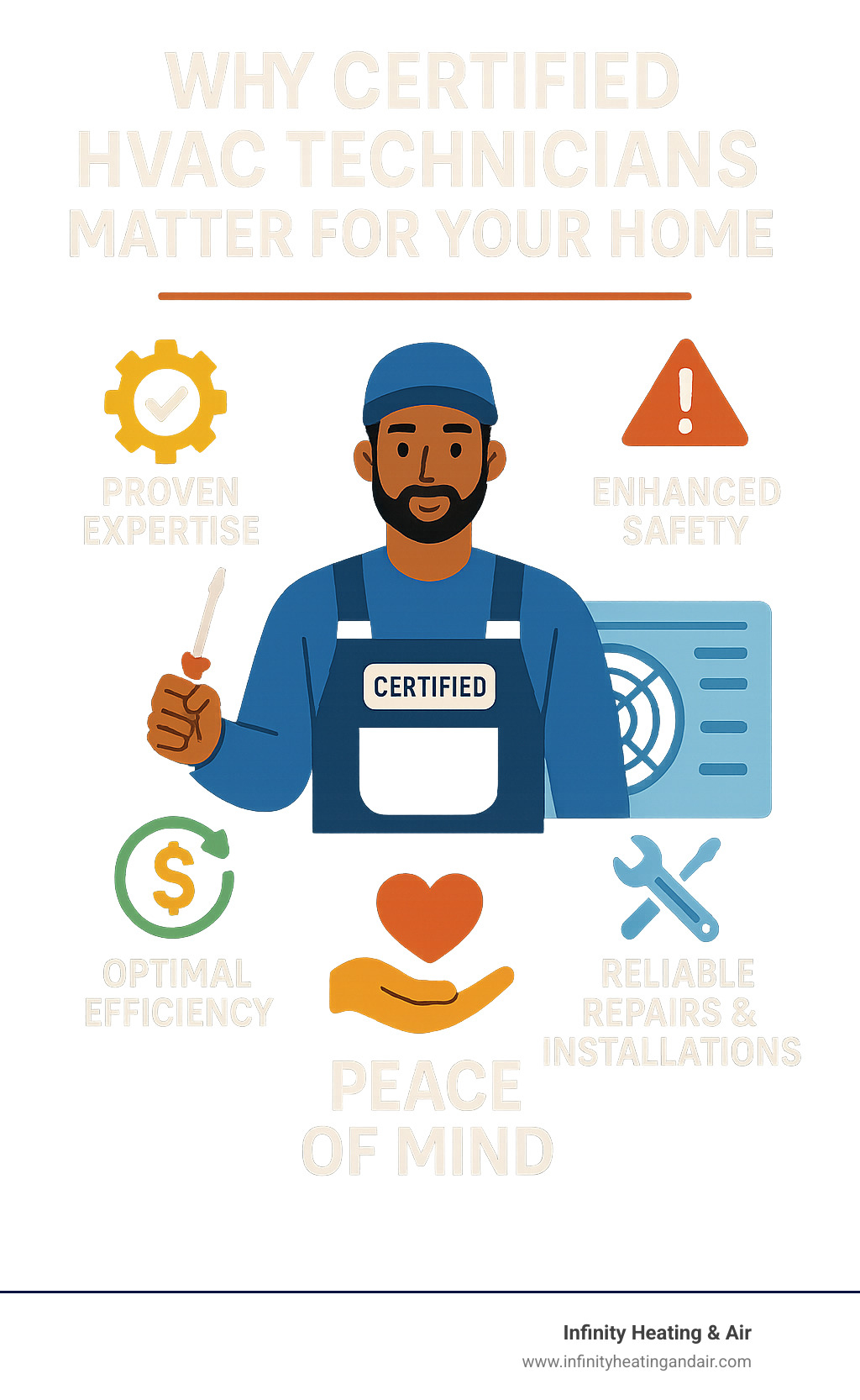 Infographic showing the benefits of hiring a certified HVAC technician for your home - Certified HVAC technicians infographic 