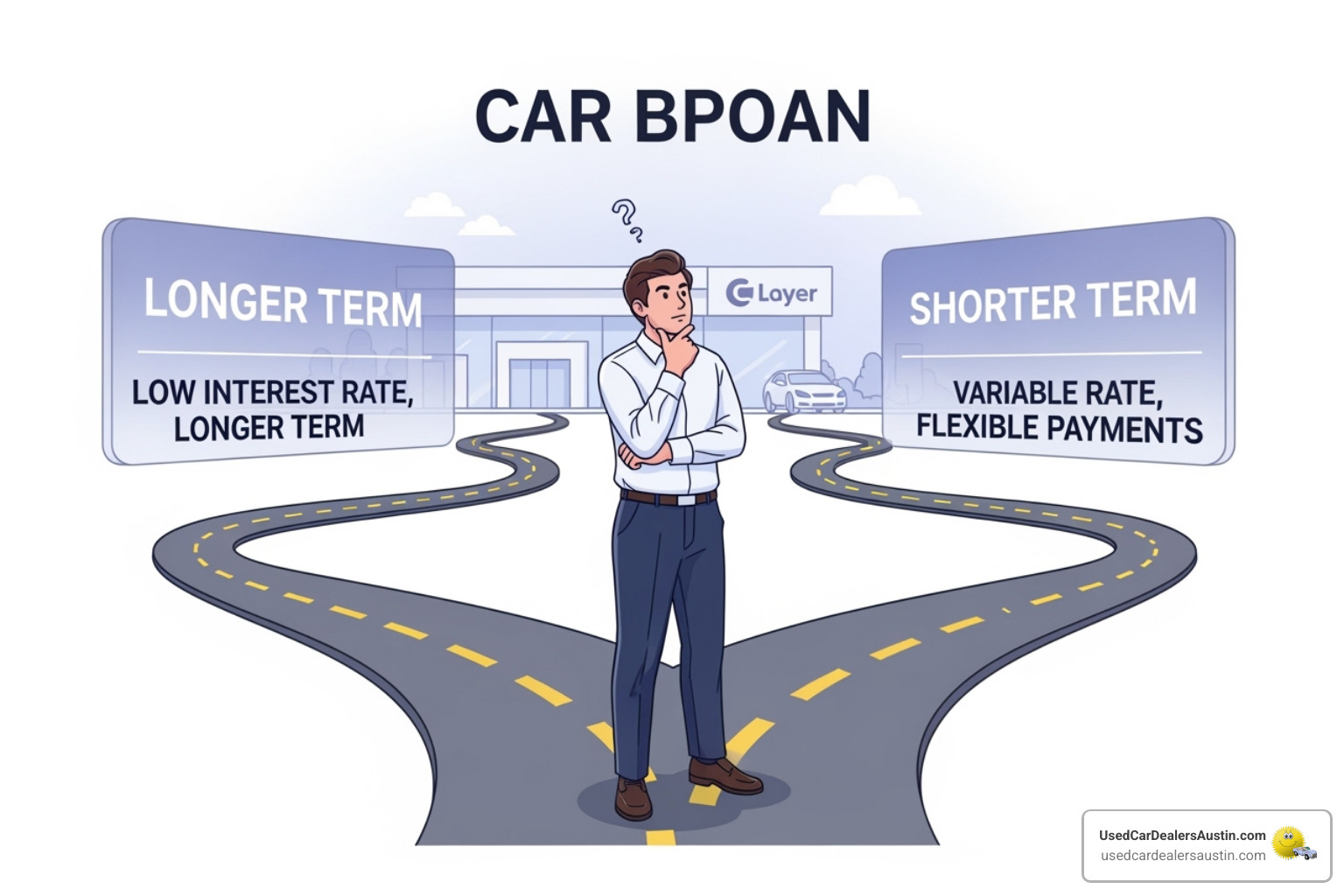 flowchart showing a car buyer considering different loan paths - Dealership financing options