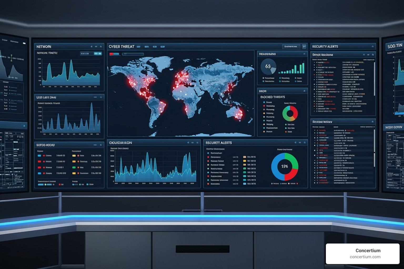 image of a security operations center (SOC) dashboard - cybersecurity monitoring Tampa