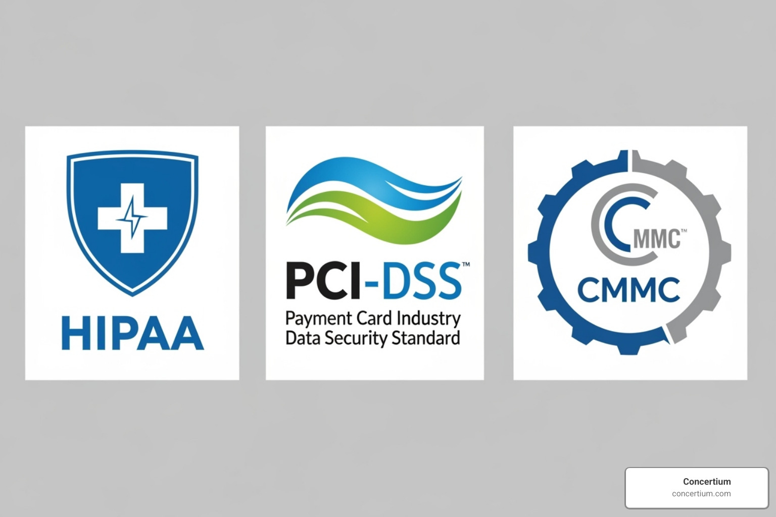 image of compliance standard logos like HIPAA, PCI-DSS, and CMMC - cybersecurity monitoring Tampa