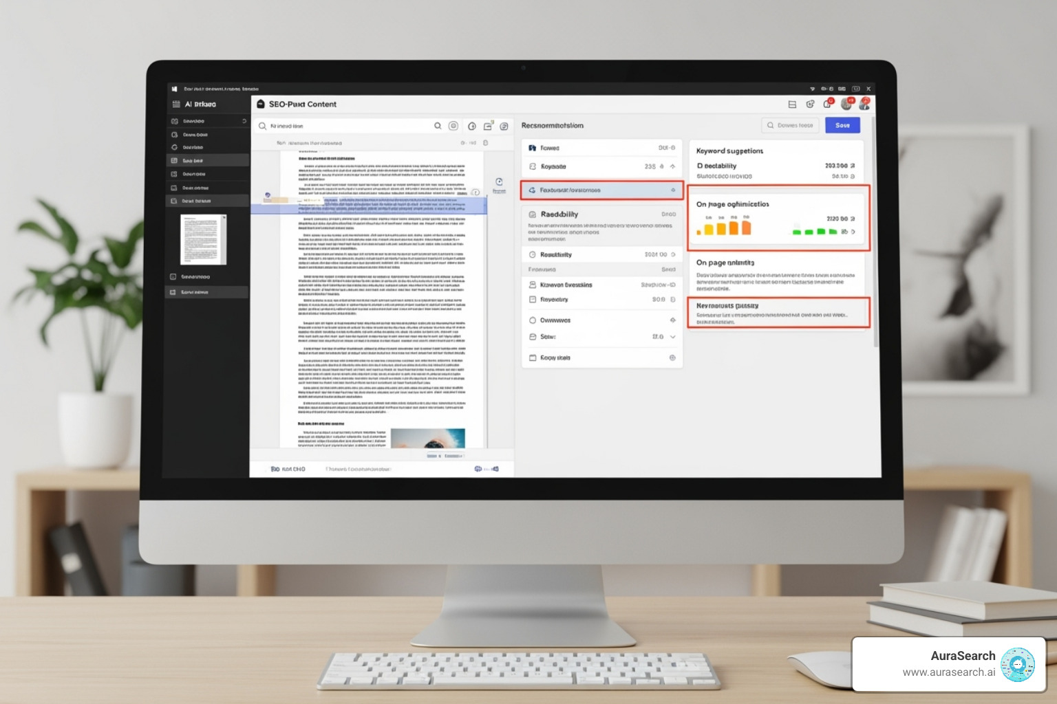Content editor interface with AI-powered SEO recommendations highlighted - use content ai to optimize the post