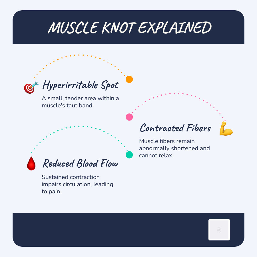 explaining the basic concept of a myofascial trigger point with a contracted muscle fiber diagram - what are knots in muscles infographic infographic-line-3-steps-blues-accent_colors