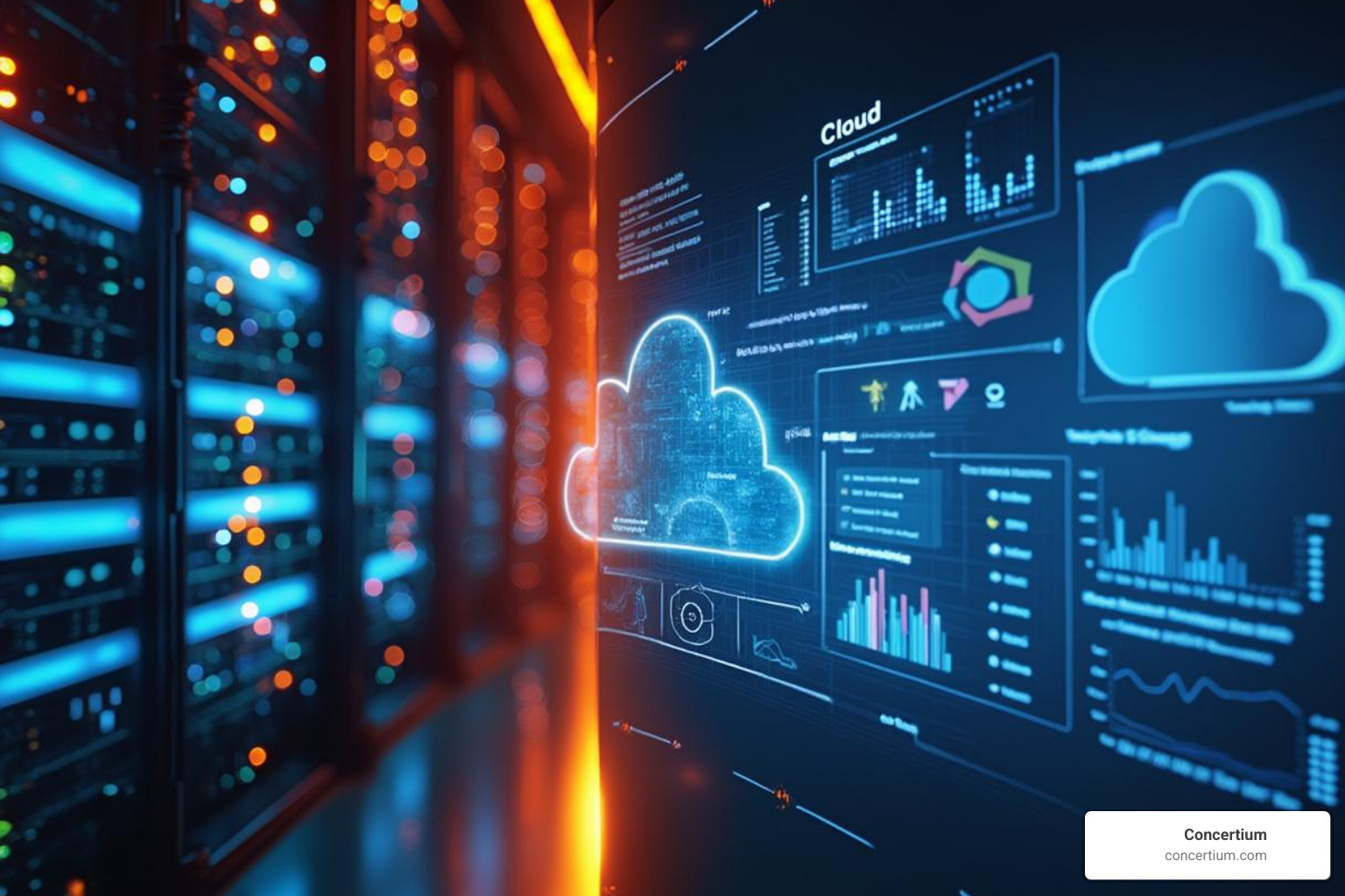 comparing a traditional server rack to a cloud services dashboard - cloud threat hunting