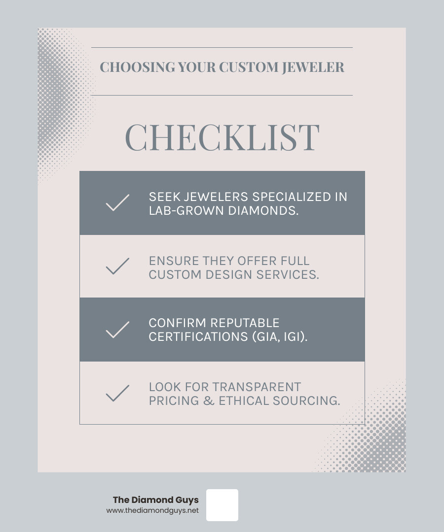 Infographic illustrating the exceptional value of lab-grown diamonds at various carat weights and qualities. - lab diamond custom jewelry infographic checklist-light-blue-grey Infographic illustrating the exceptional value of lab-grown diamonds at various carat weights and qualities. - lab diamond custom jewelry infographic checklist-light-blue-grey