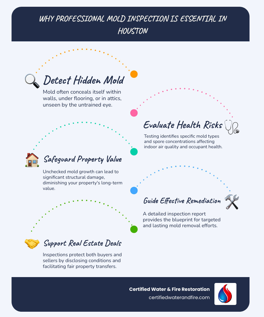 Infographic explaining key reasons for professional mold inspection in Houston