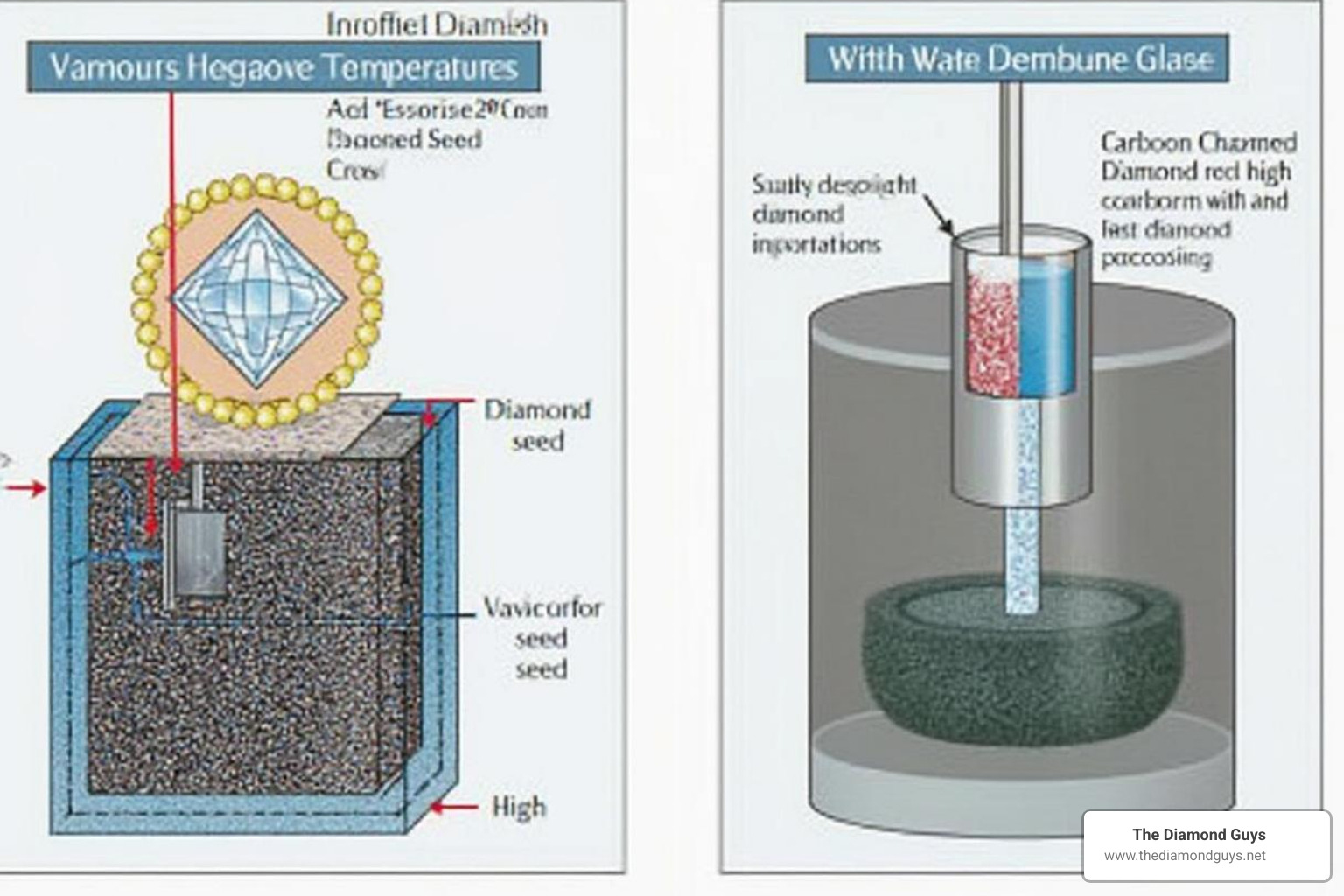 illustrating the difference between the HPHT and CVD creation processes - lab diamond jewelry store