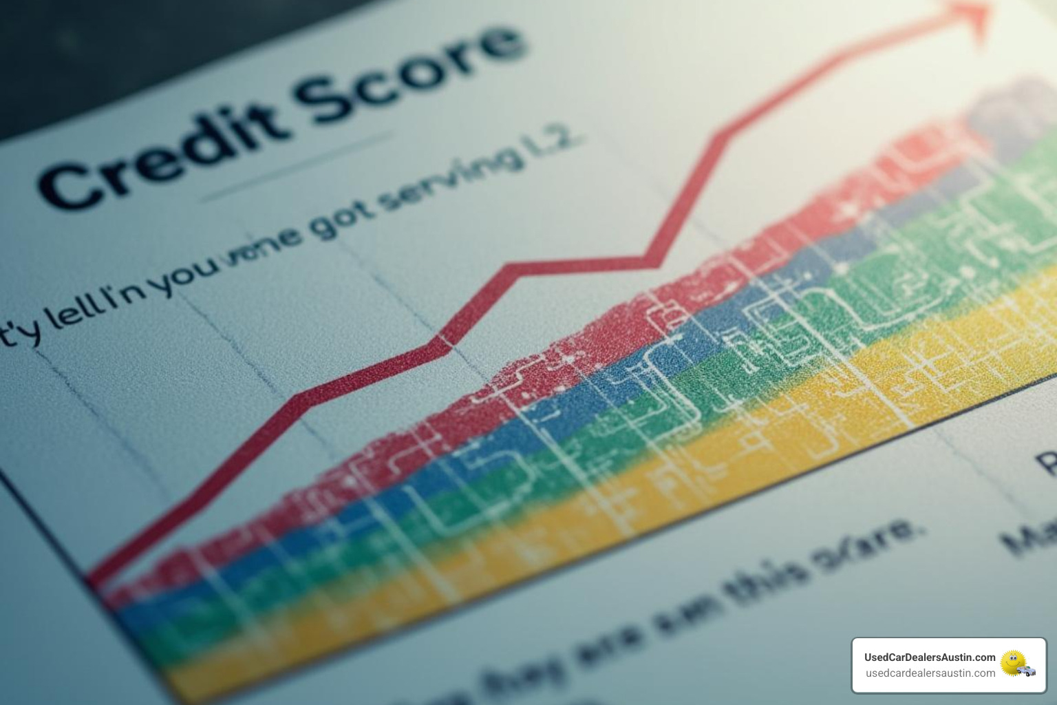 Credit score report showing positive improvement over time - bad credit vehicle financing