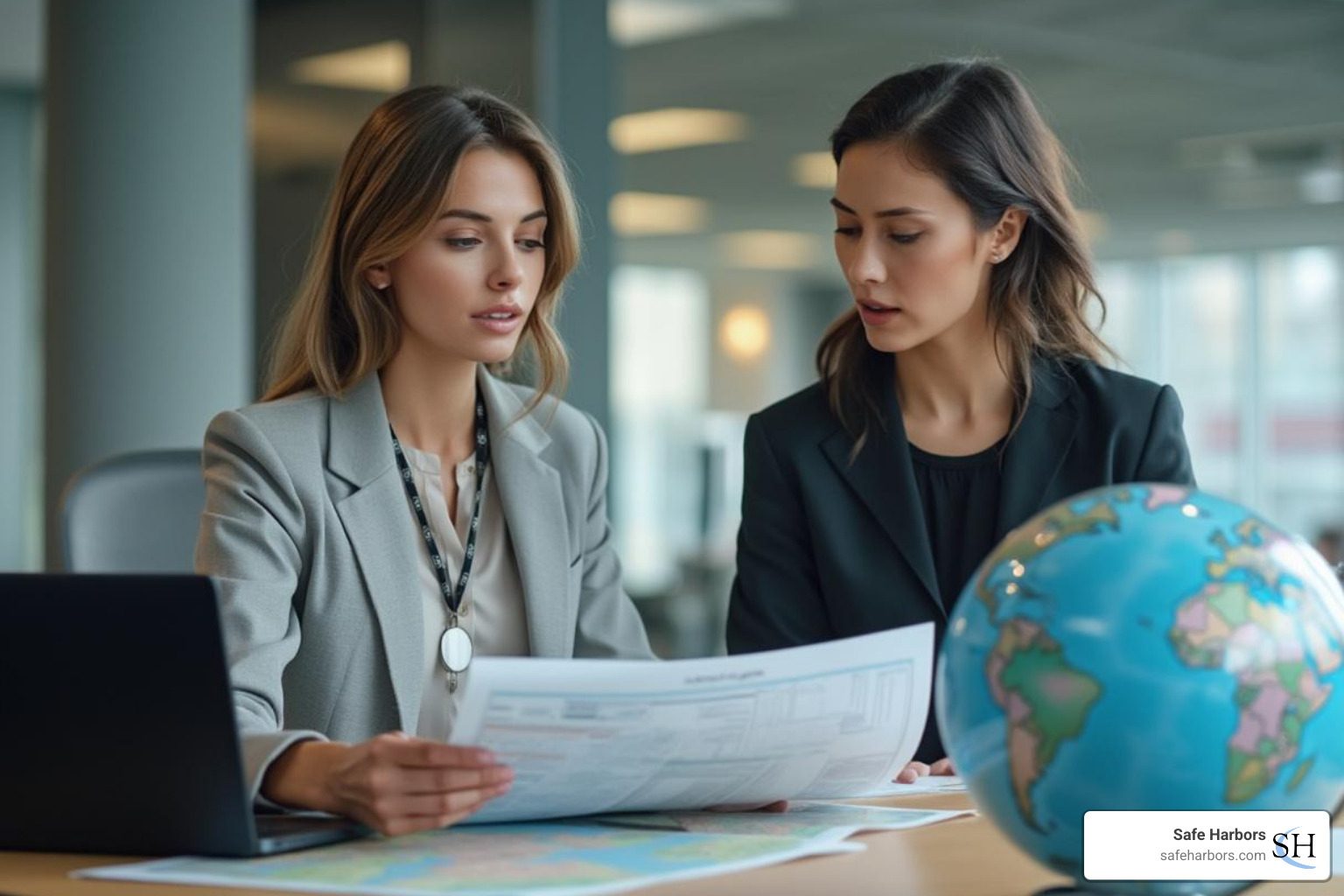 A travel manager discussing a plan with an employee, symbolizing the importance of choosing the right travel assistance provider. - global travel assistance