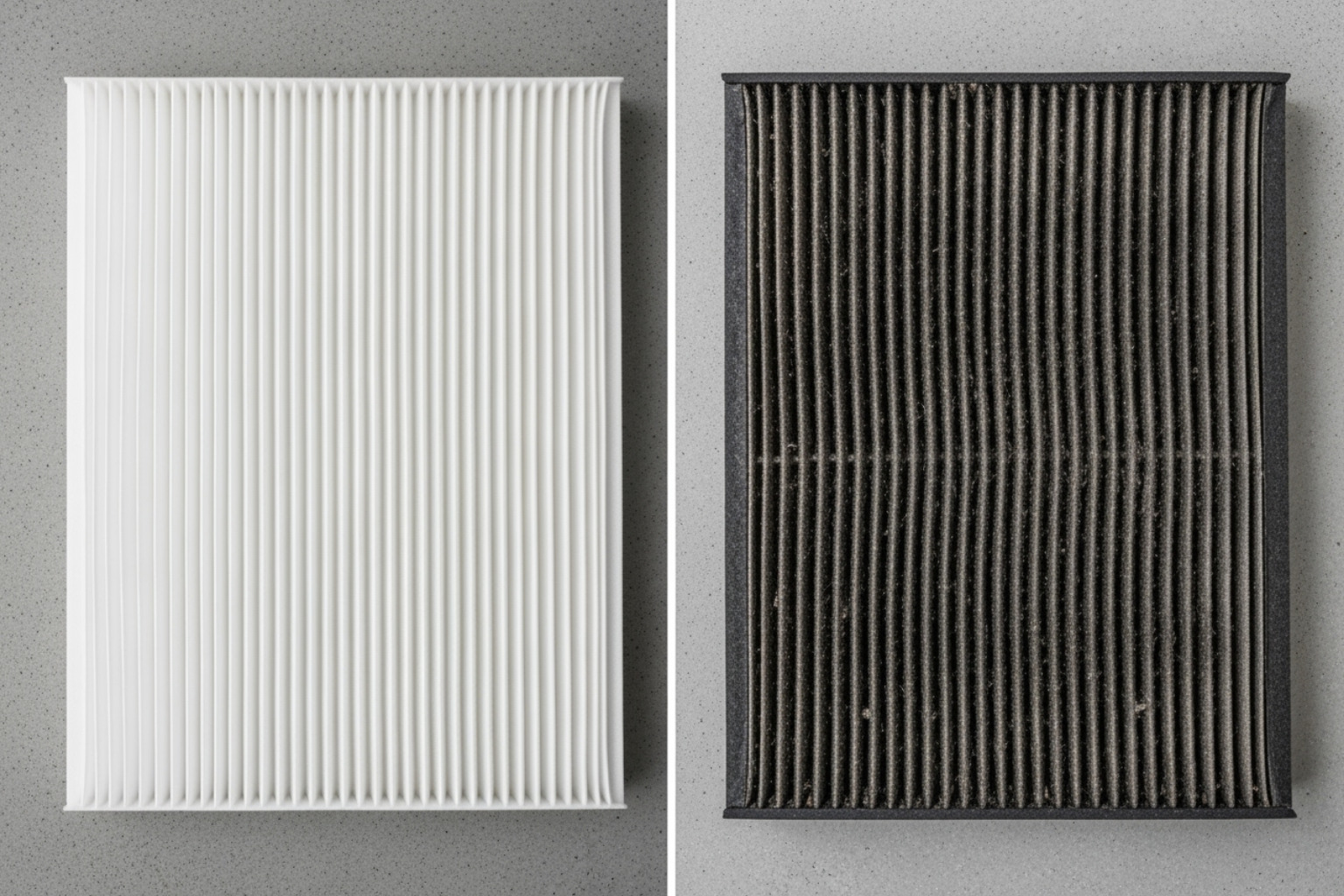 Comparing a clean air filter to a dirty one. - Air Duct Cleaning Services