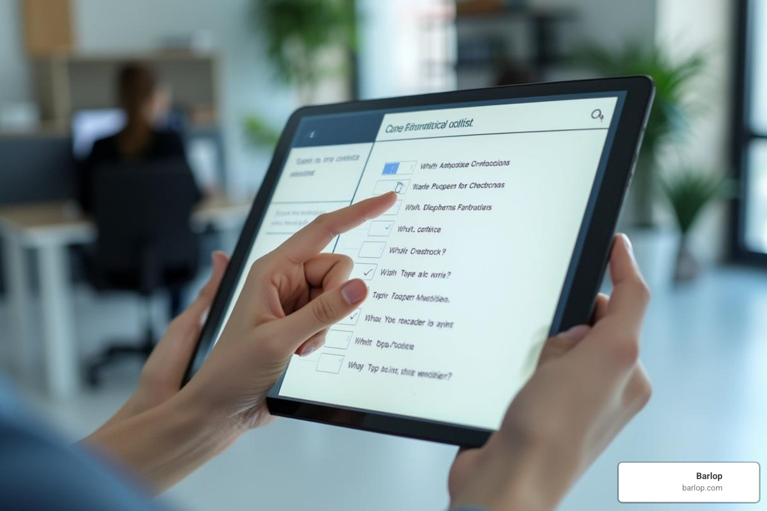 A checklist on a digital tablet screen showing key service features - Virtual receptionist service