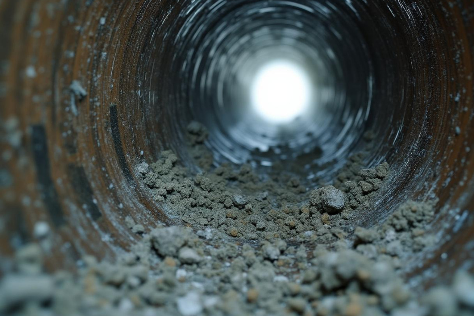 Dirty air duct interior with visible dust and debris. - Air Duct Cleaning Services