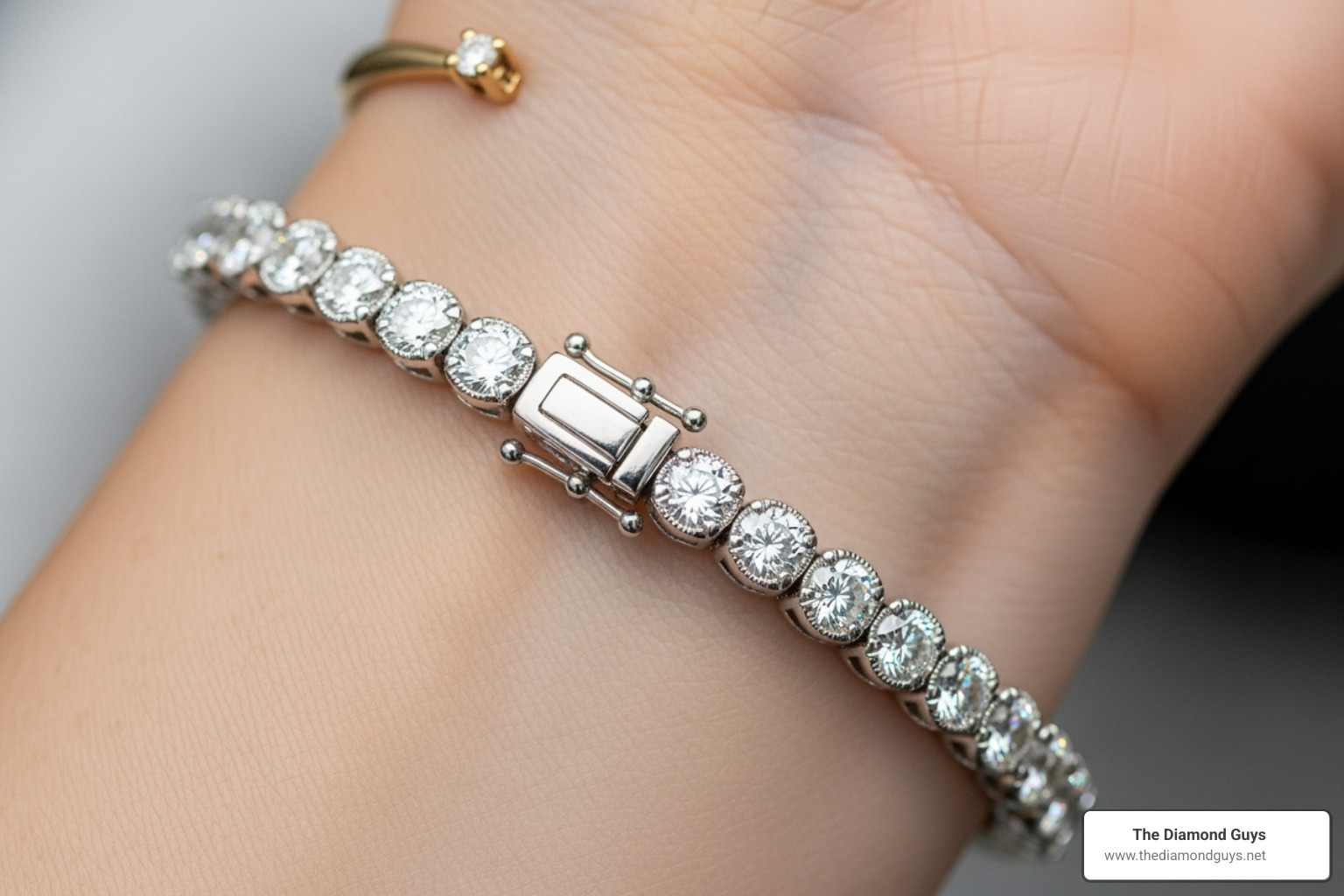 showing the different precious metal colors: yellow gold, white gold, and rose gold - diamond tennis bracelets showing the different precious metal colors: yellow gold, white gold, and rose gold - diamond tennis bracelets