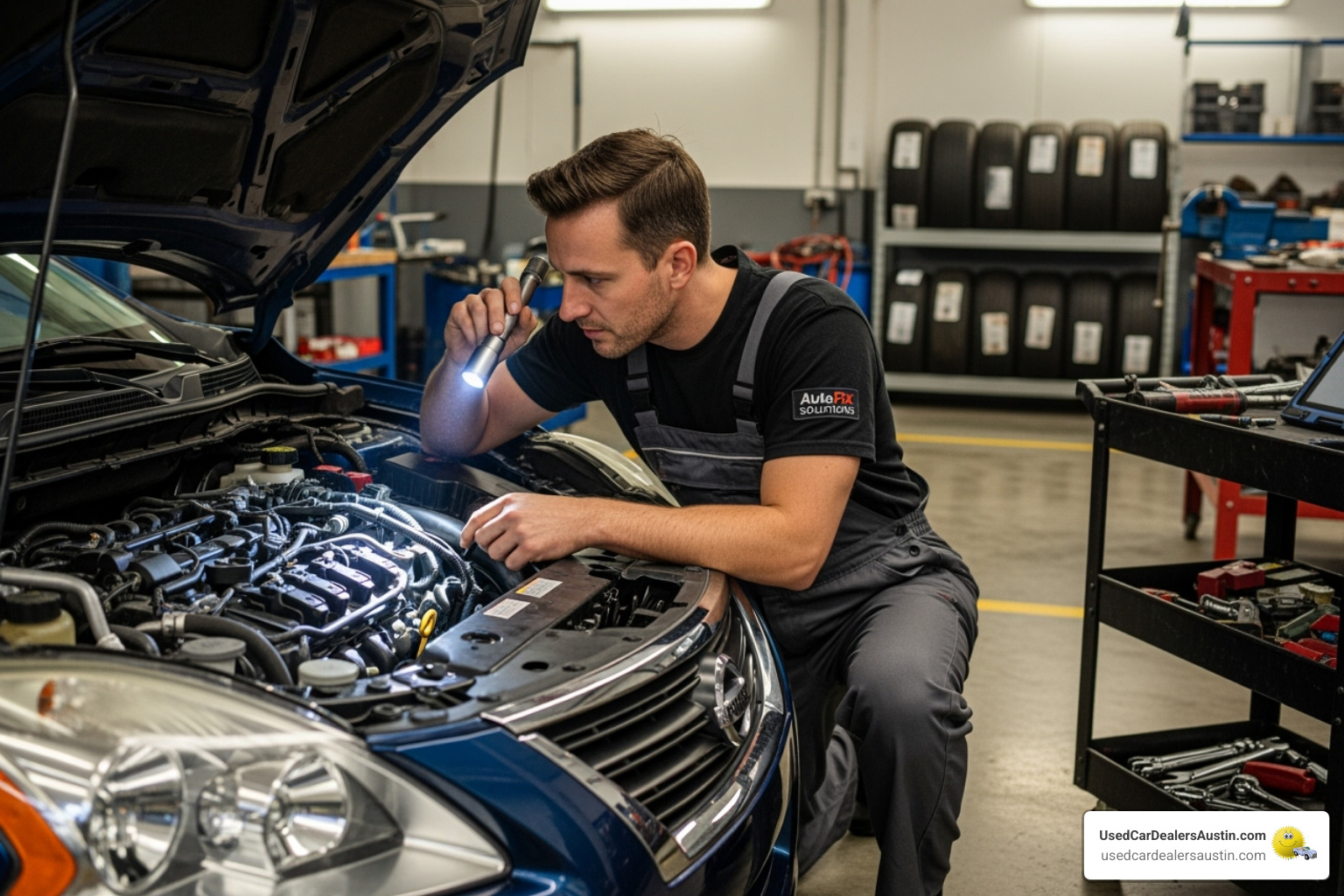 technician performing an inspection - nissan pre owned