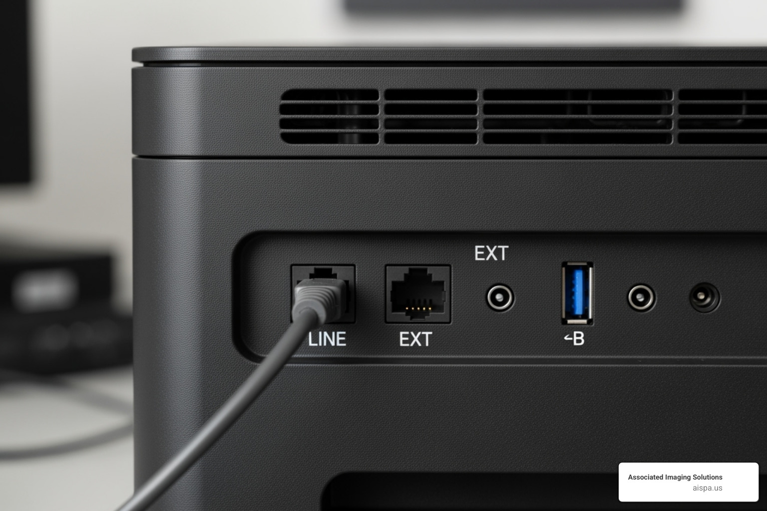 The back of a printer with "LINE" and "EXT" phone jacks clearly visible. - can i fax from my printer