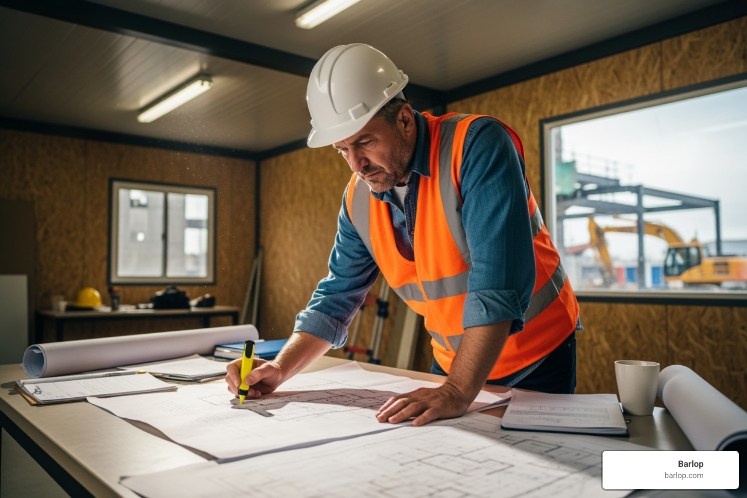 construction manager reviewing A1-sized blueprints - a1 printer rental