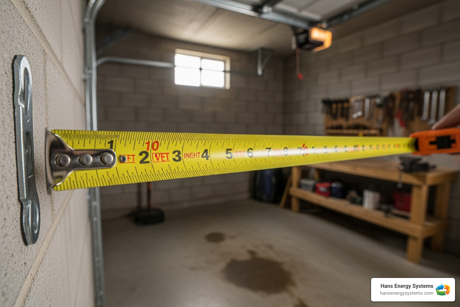 Tape measure showing garage dimensions - garage mini split Tape measure showing garage dimensions - garage mini split