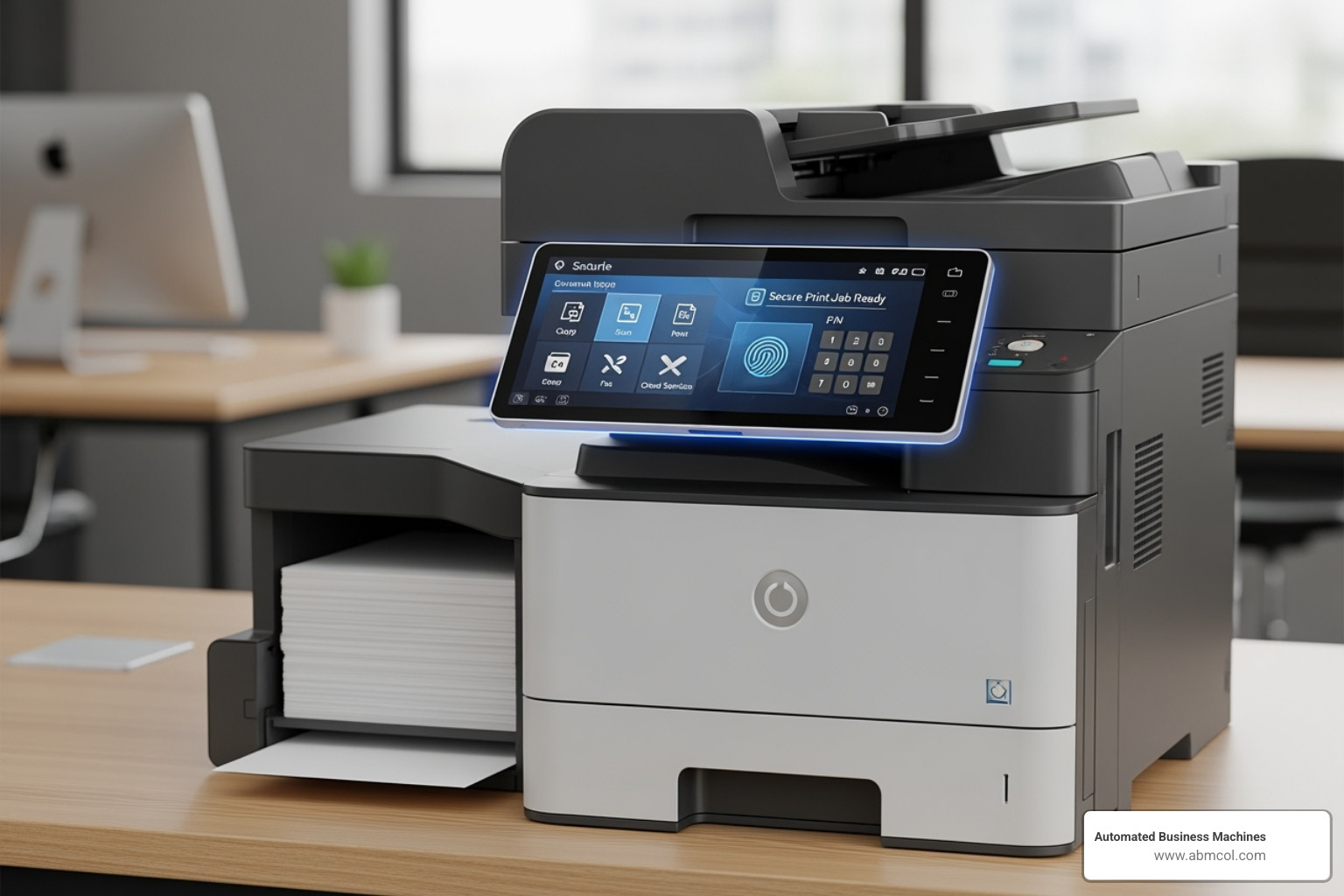 A modern multifunction printer with a secure digital interface, highlighting advanced technology. - atlanta ga printing services