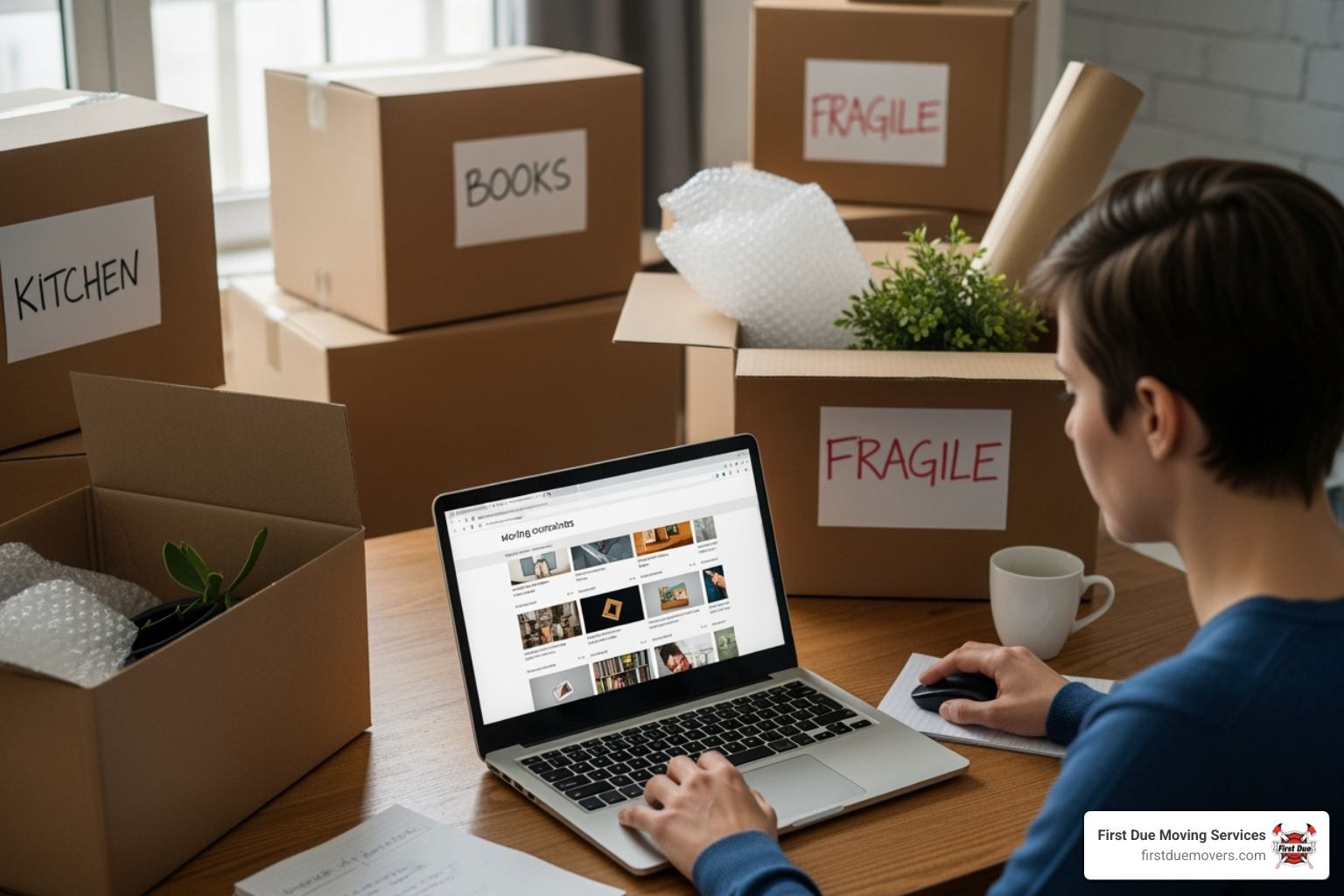 person researching movers on a laptop - trustworthy moving company person researching movers on a laptop - trustworthy moving company