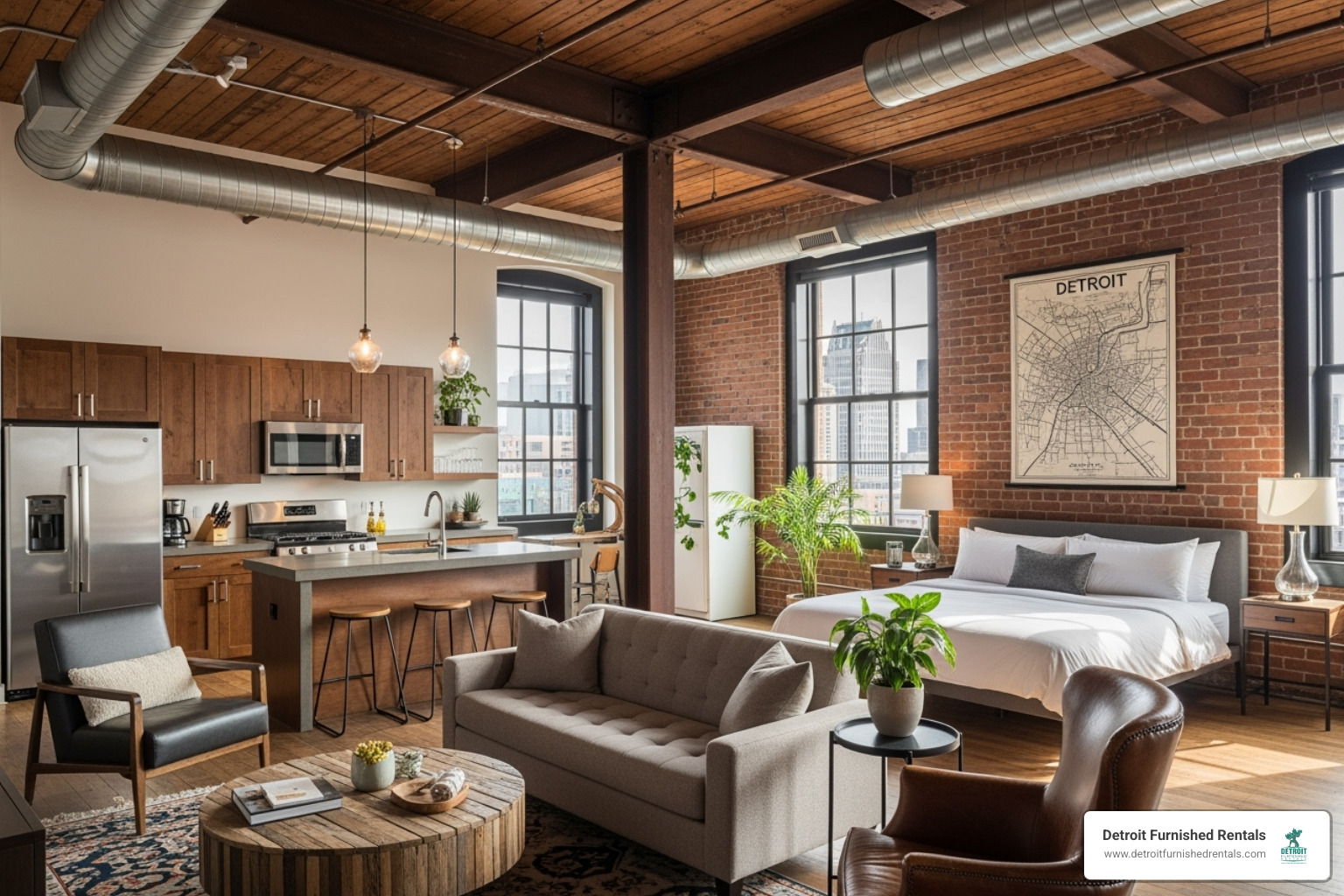 a modern furnished studio loft in Detroit - furnished apartments for rent in Detroit