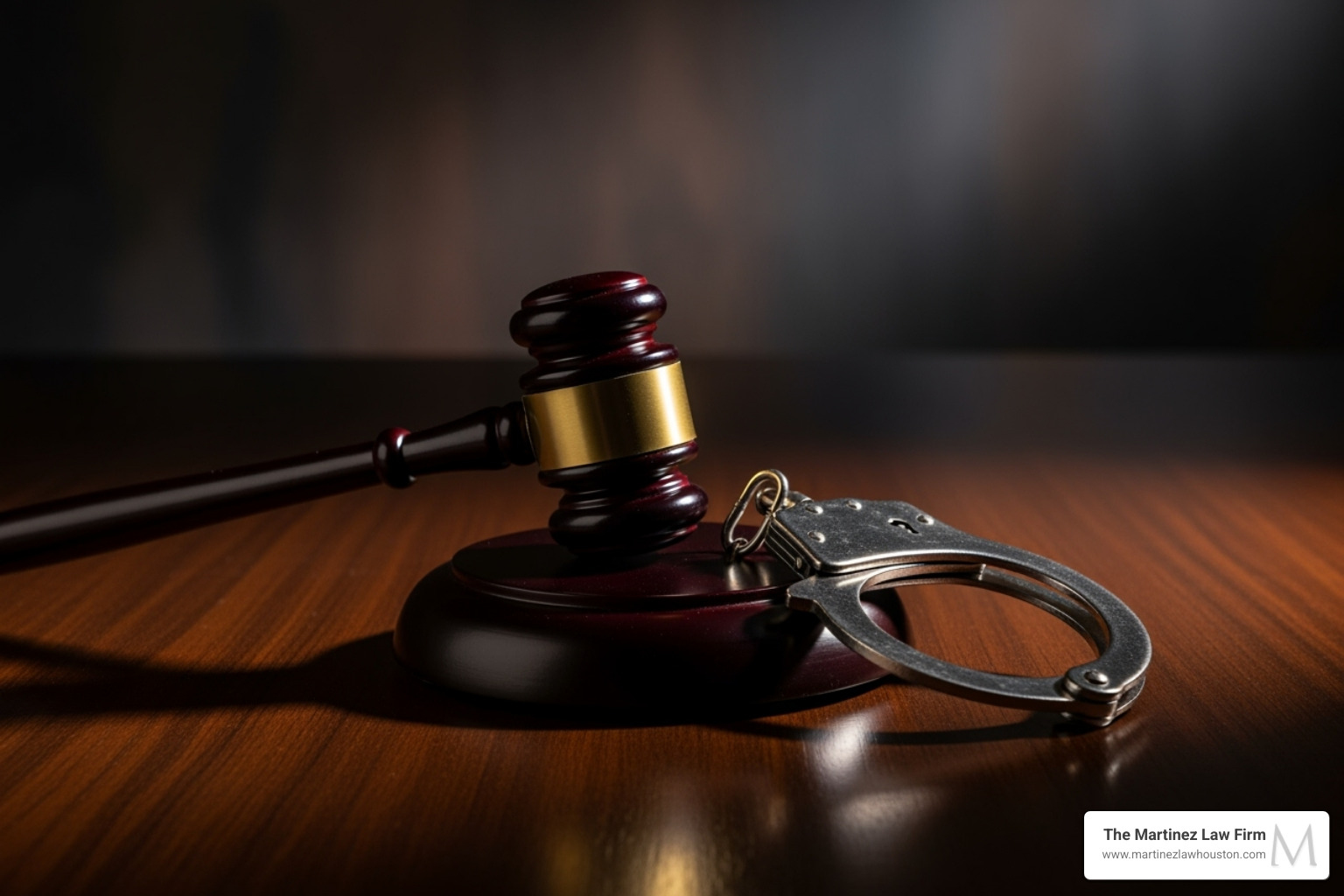 A gavel and handcuffs on a table, symbolizing legal consequences - houston dwi with property damage defense attorneys
