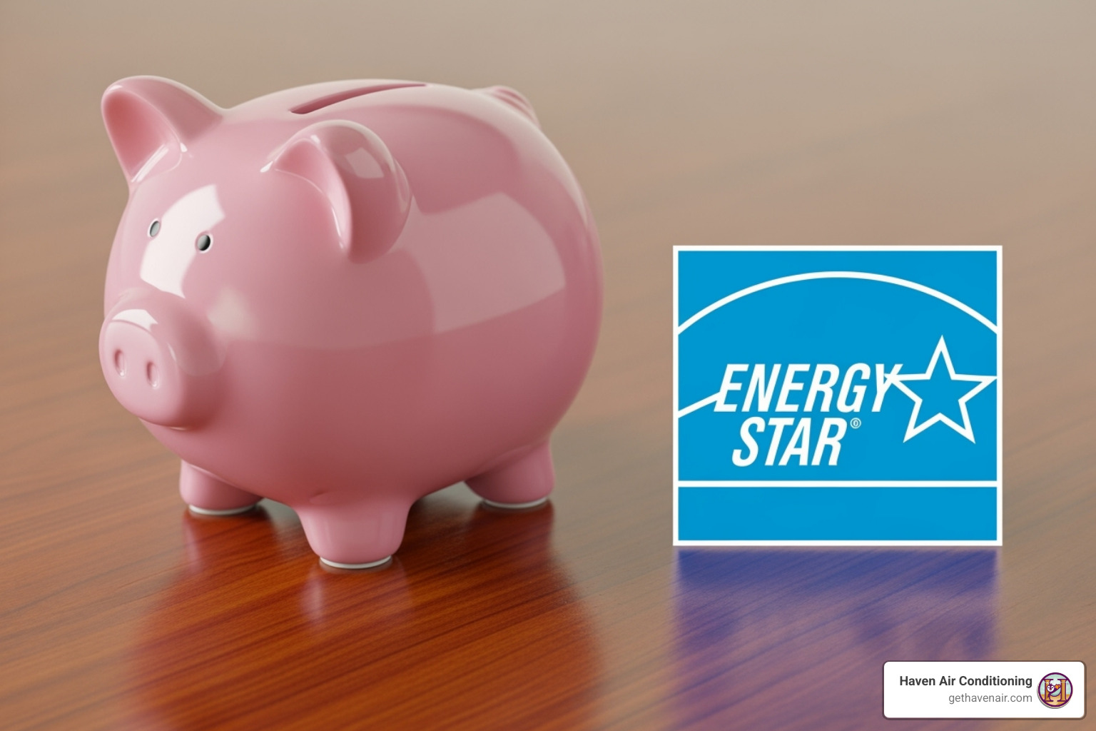 A piggy bank next to an ENERGY STAR logo - AC replacement cost A piggy bank next to an ENERGY STAR logo - AC replacement cost