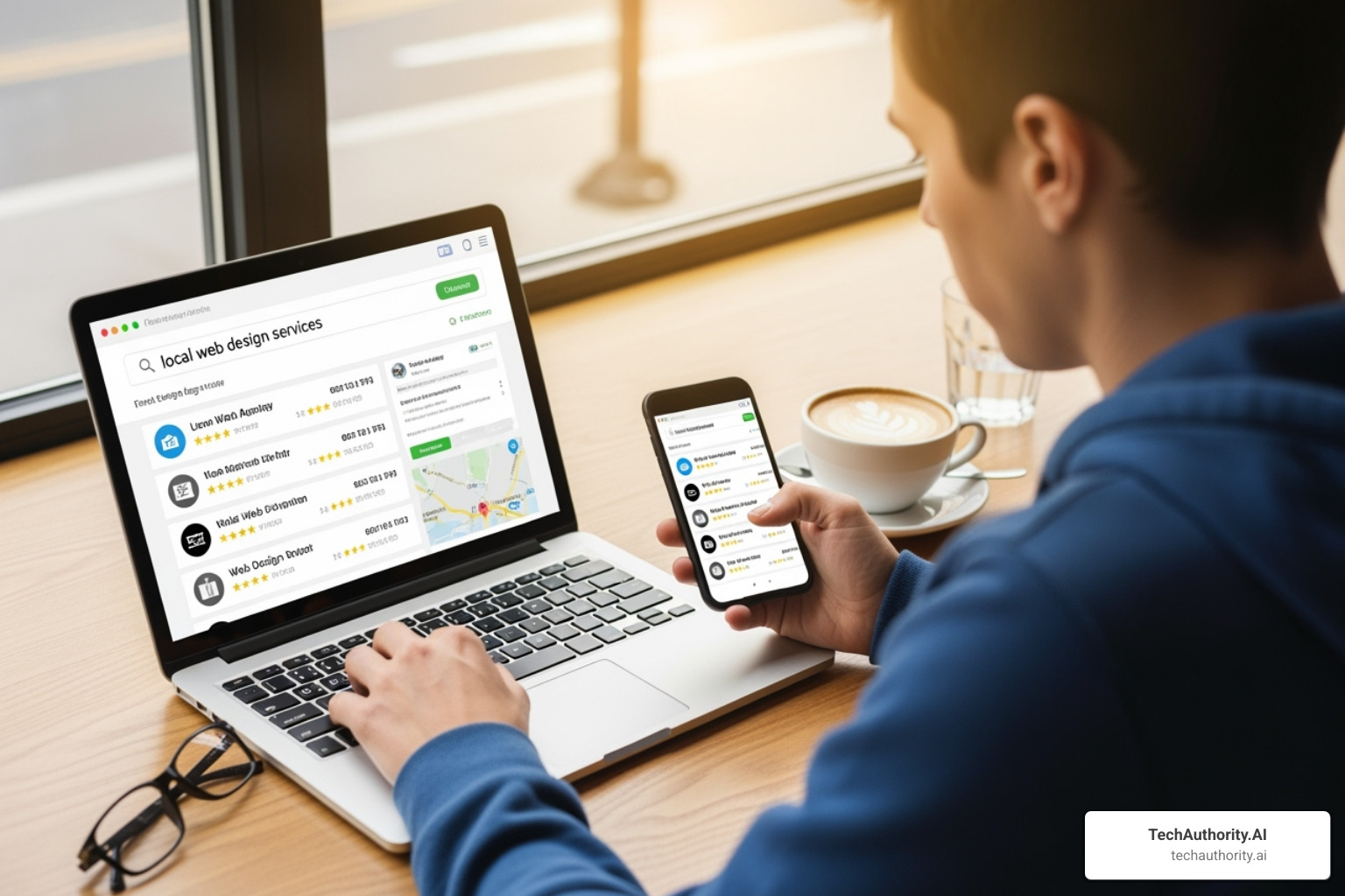 a person searching on a laptop for local web design services - ecommerce web design near me