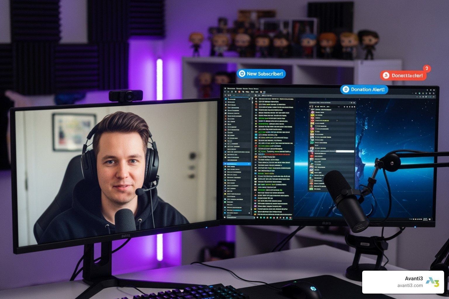 A creator hosting a live stream with an interactive chat and on-screen alerts - Fan monetization platform