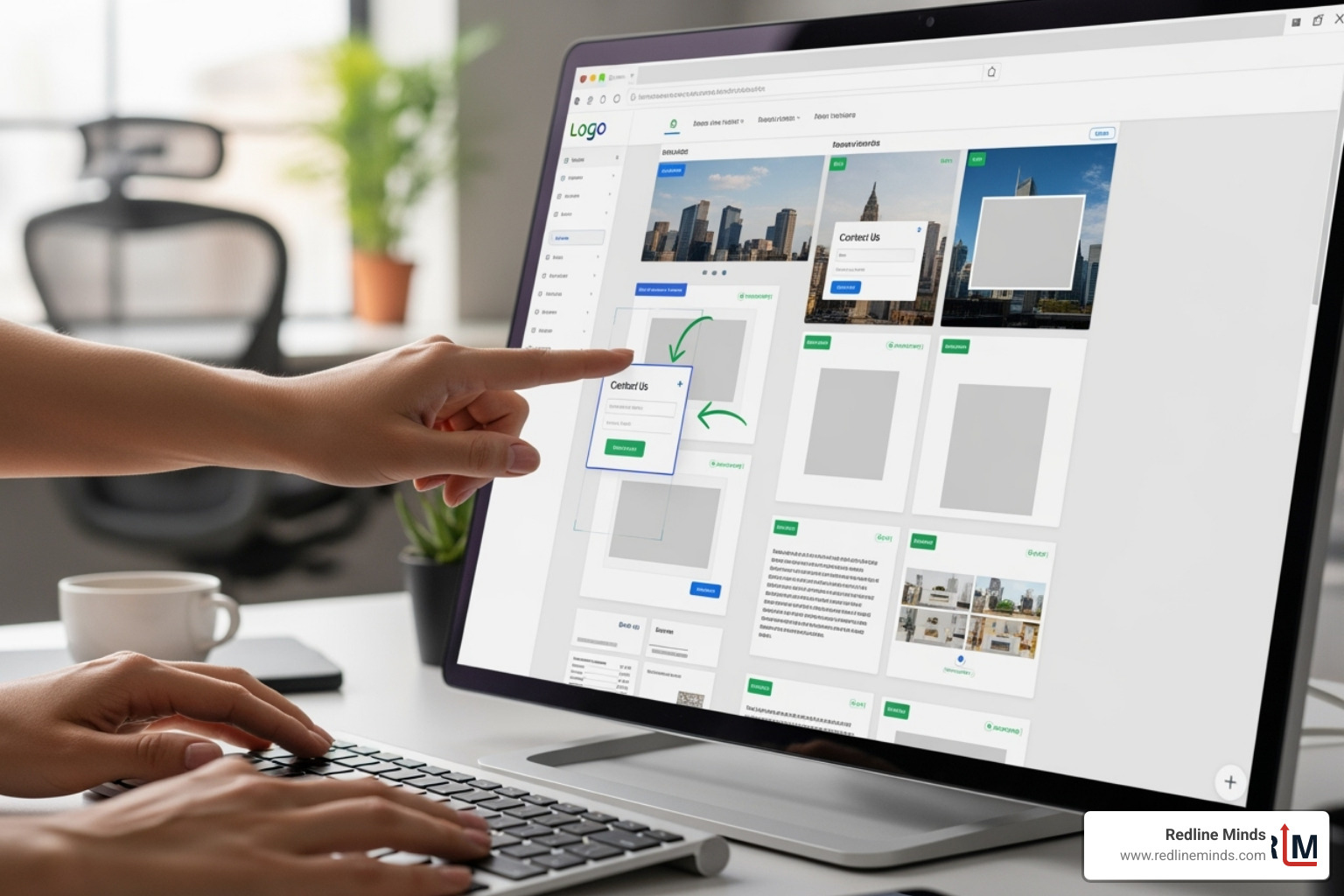 User interacting with a drag-and-drop website builder - create ecommerce website