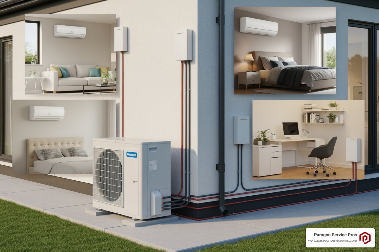 Multi-zone ductless AC setup with one outdoor unit and multiple indoor units - ductless ac install gilbert