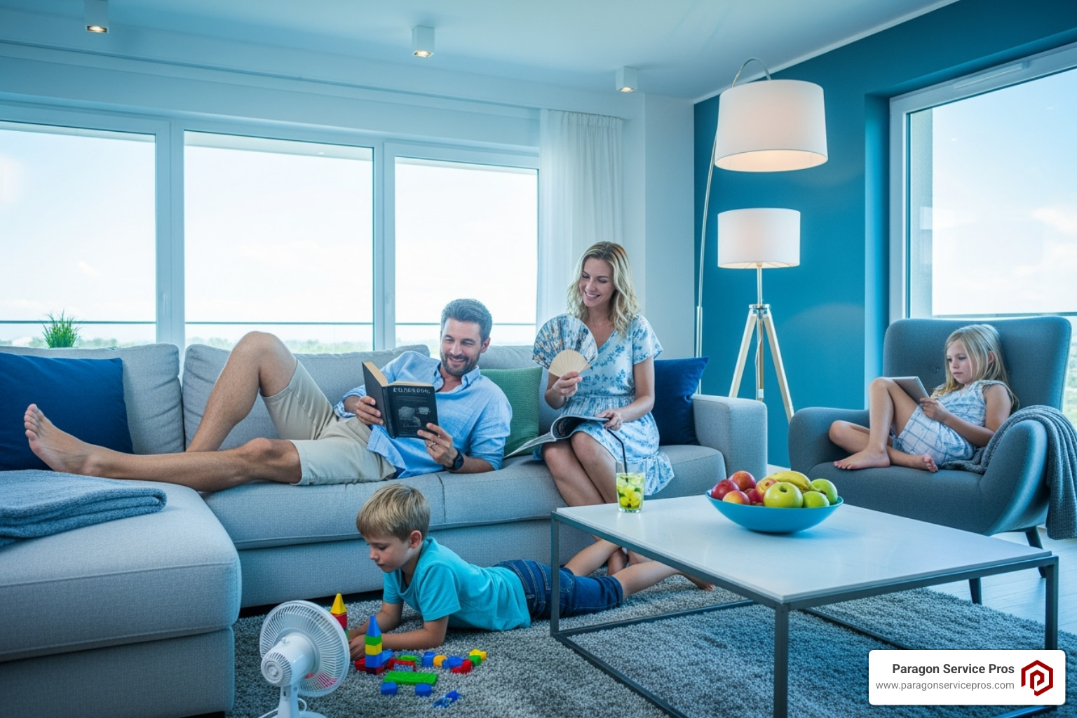 Family enjoying comfortably cool room - ductless ac install gilbert