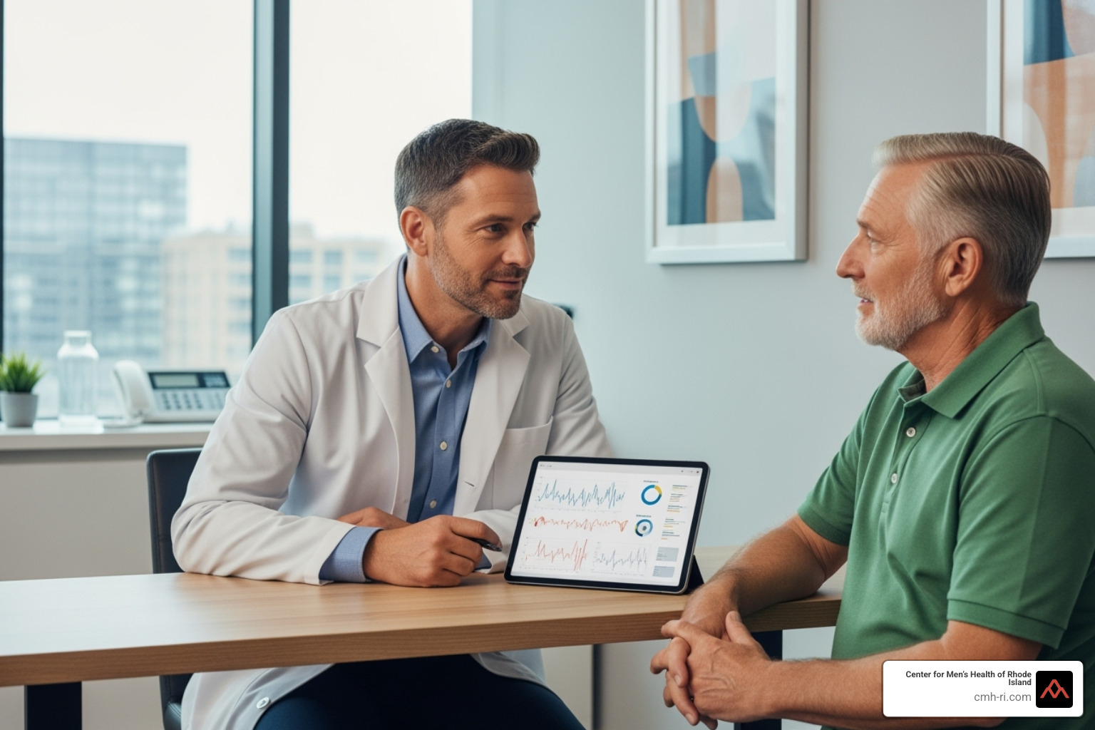 doctor compassionately discussing results with a male patient - benign prostatic hyperplasia treatments