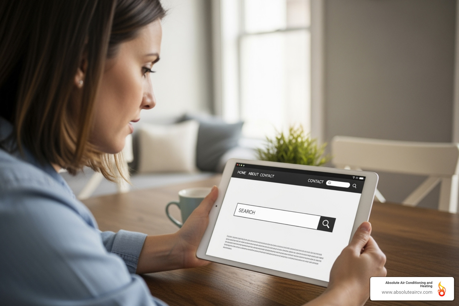Image of a homeowner on a tablet viewing the CSLB license lookup website - licensed HVAC technicians Image of a homeowner on a tablet viewing the CSLB license lookup website - licensed HVAC technicians
