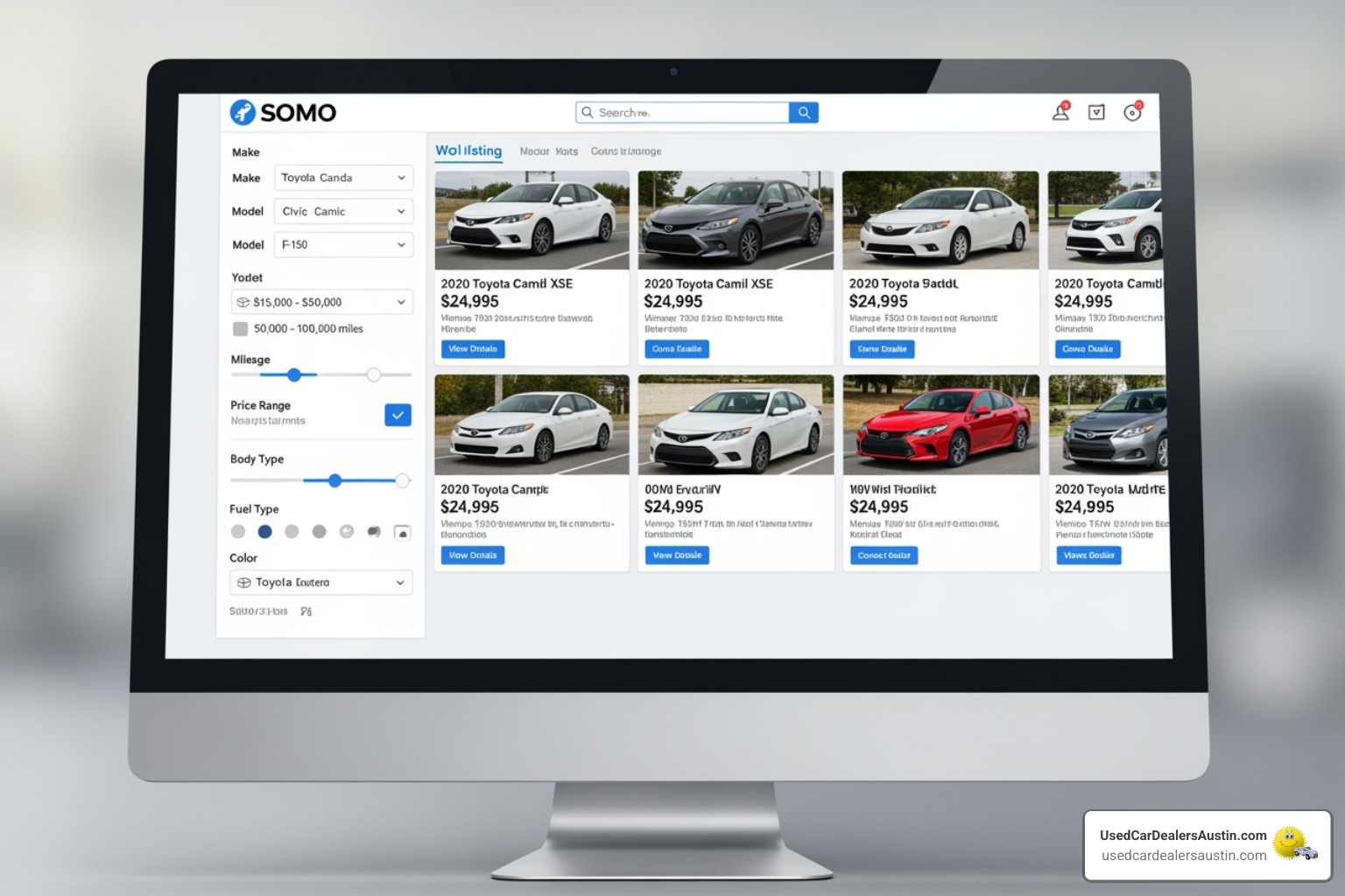 Search filter interface on a car website - search all bmw dealer inventory