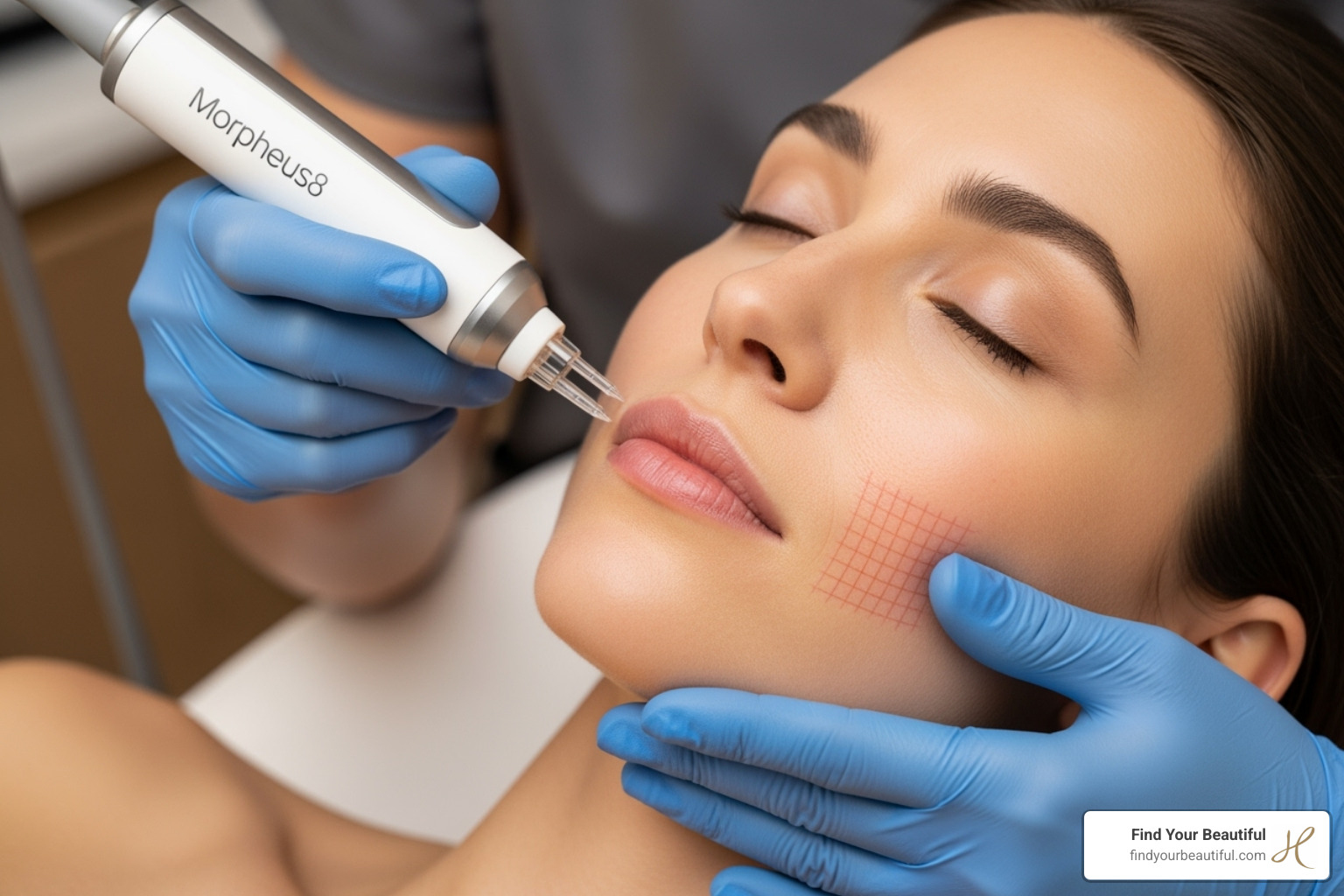 of a patient comfortably receiving Morpheus8 treatment on their cheek - morpheus8 acne scars san antonio