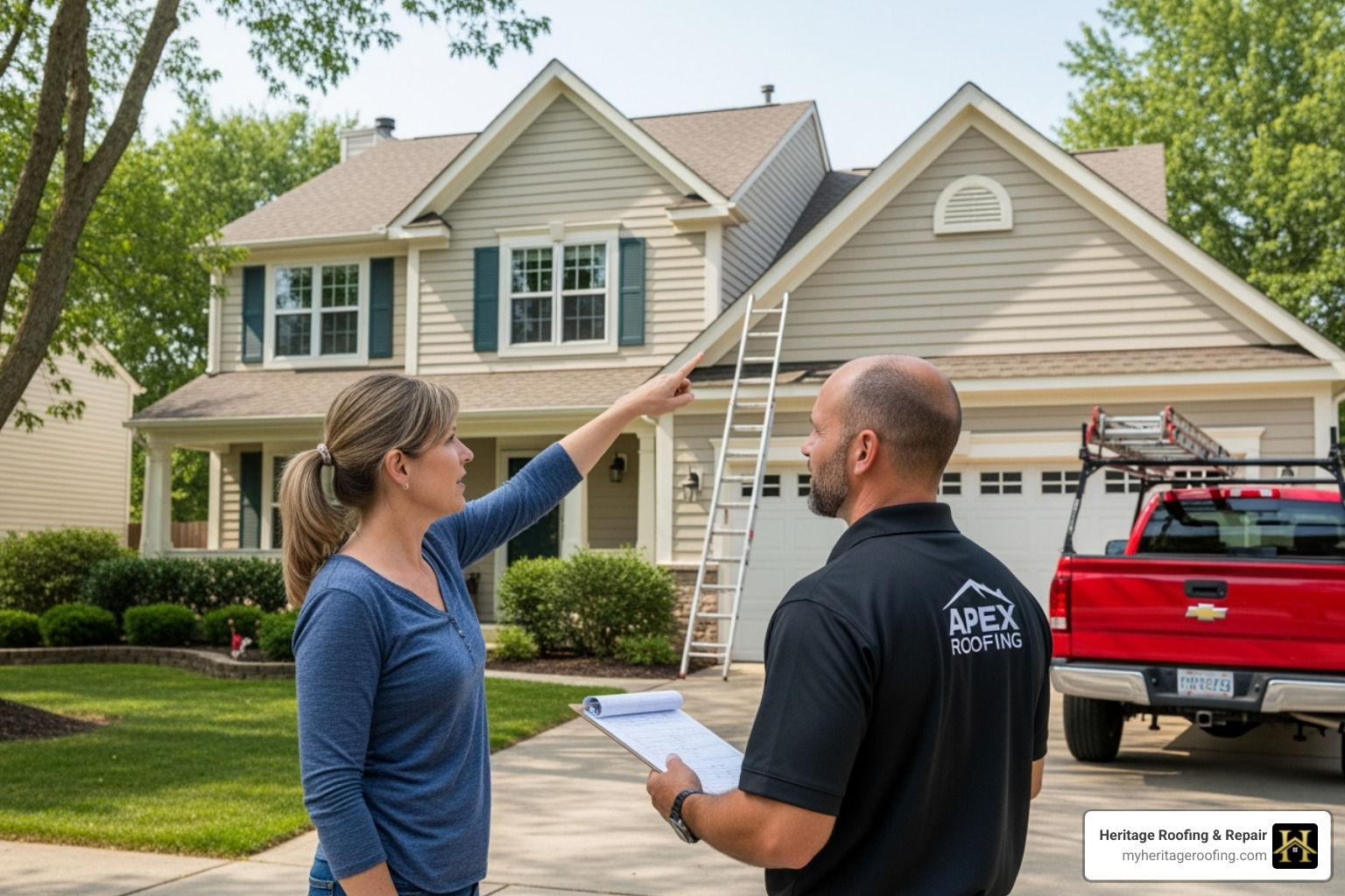 homeowner talking with a roofing contractor - new residential roofing