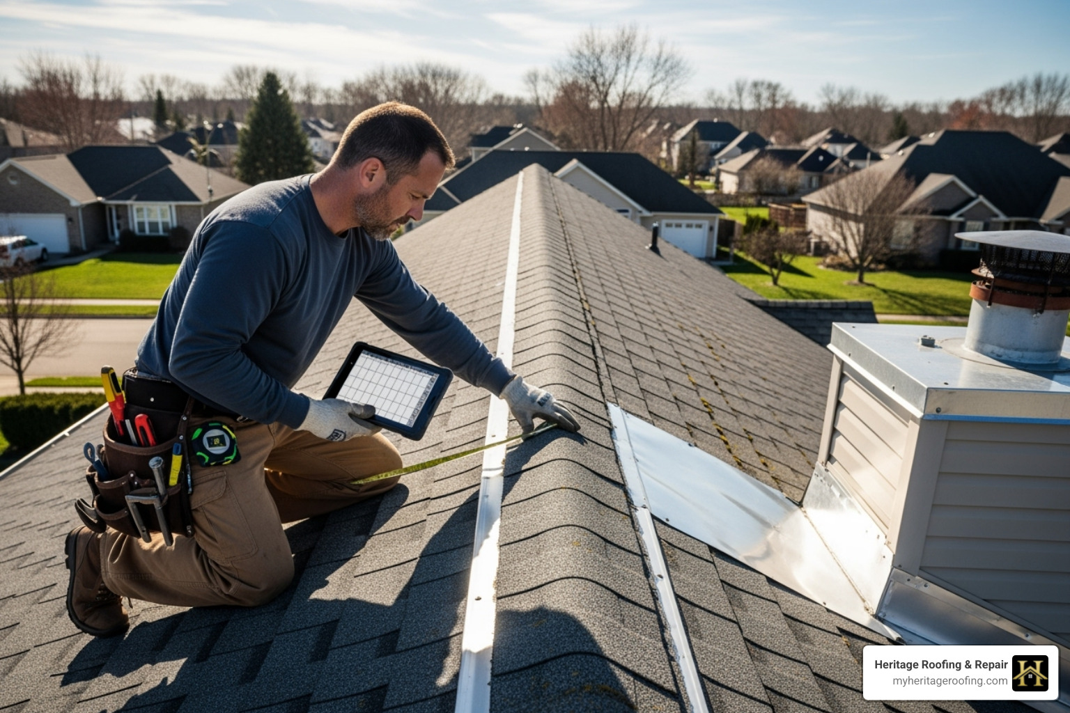 Image of a professional roofer inspecting a roof - roof insurance claim