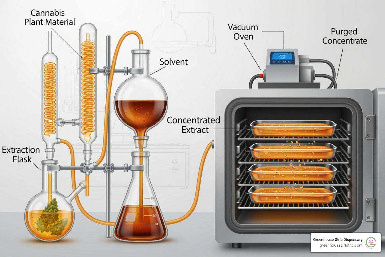 Cannabis extraction and purging process illustration - thc crumble