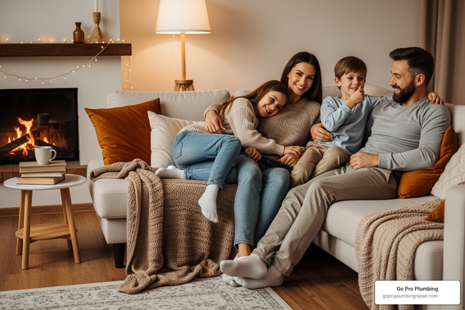 a smiling family in a warm, comfortable home - easy finance water heater