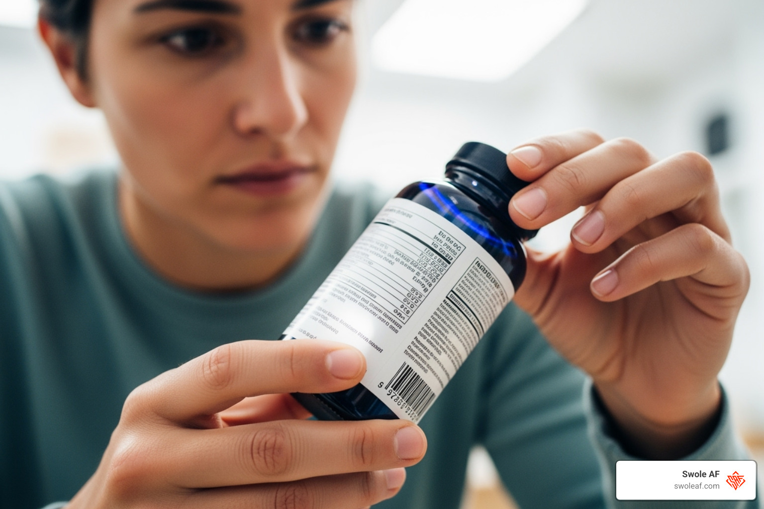 person reading a supplement label - post exercise recovery supplements