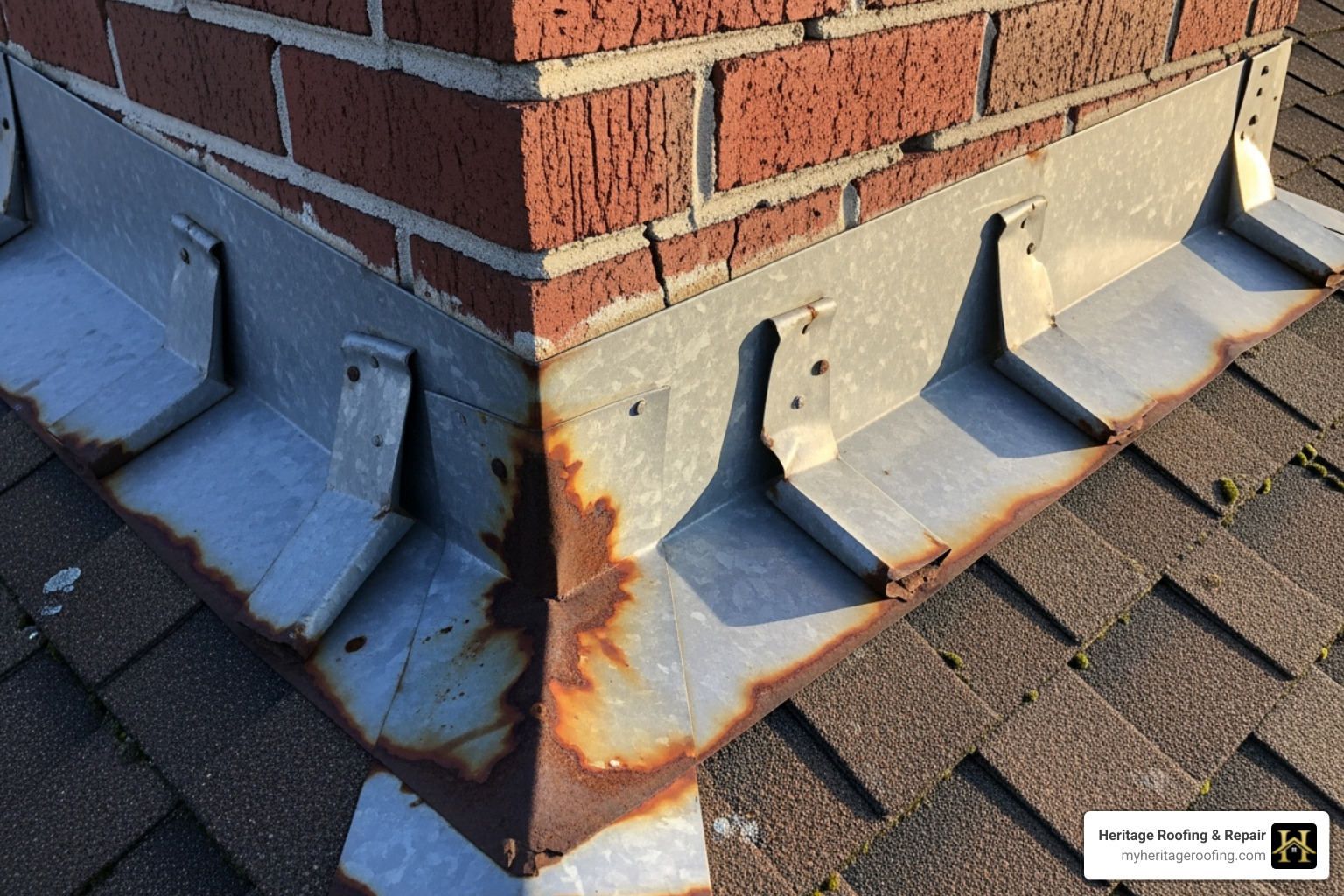damaged flashing around a chimney - roofing repair cost