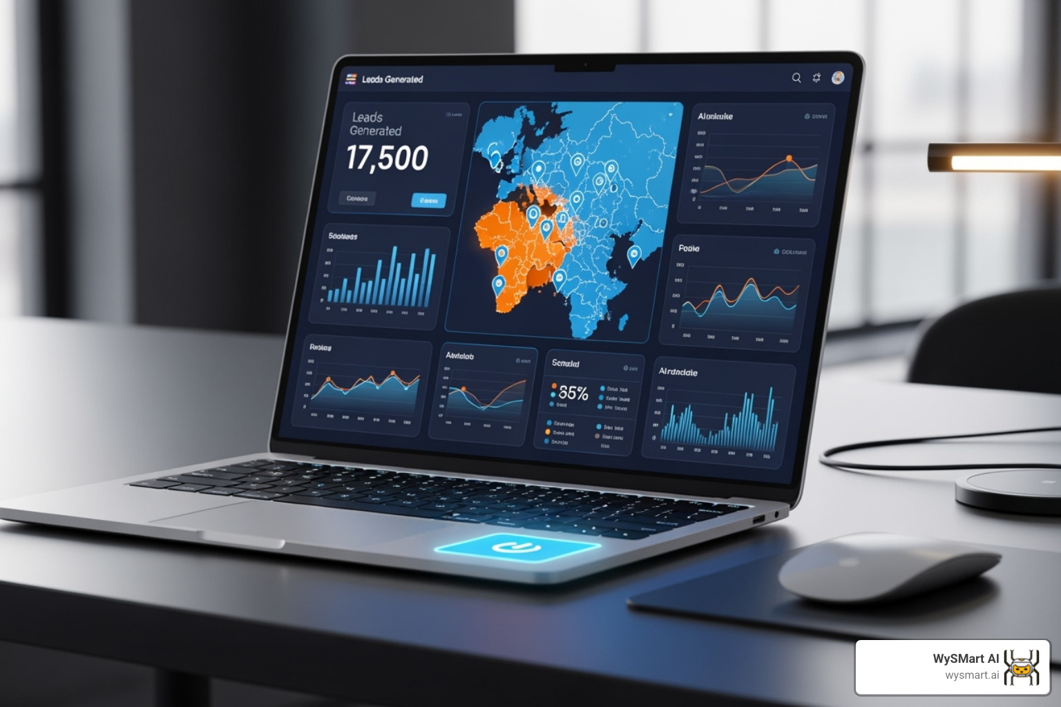 A sales dashboard on a laptop showing AI-identified leads on a map - AI for roofers A sales dashboard on a laptop showing AI-identified leads on a map - AI for roofers
