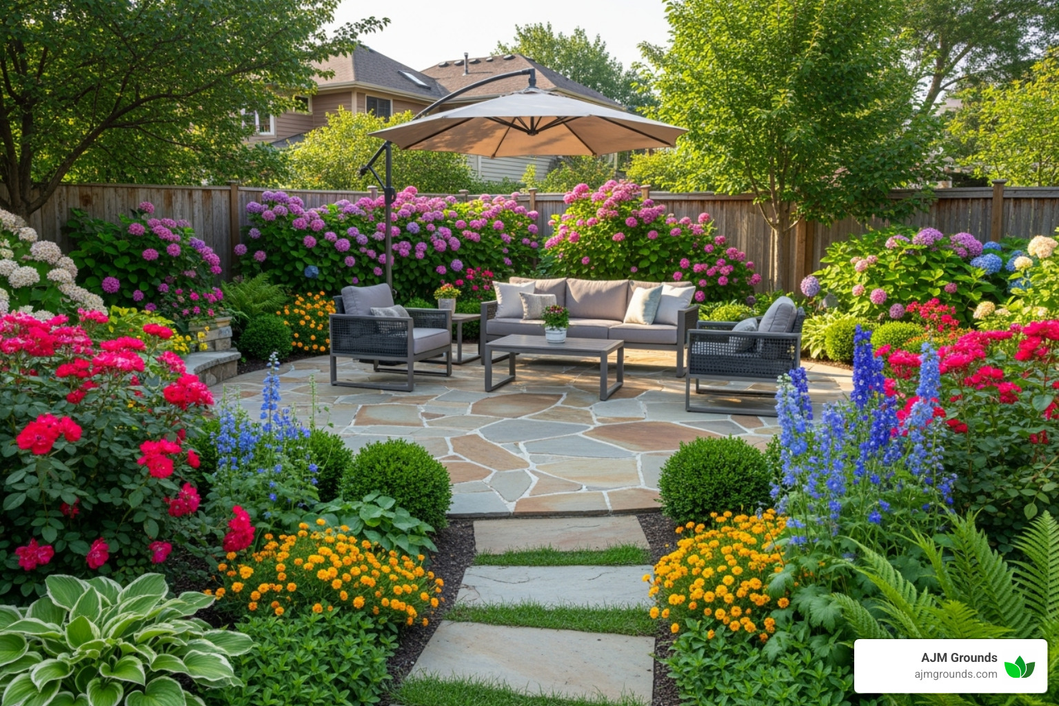 stone patio and surrounding gardens - hardscape landscaping stone patio and surrounding gardens - hardscape landscaping