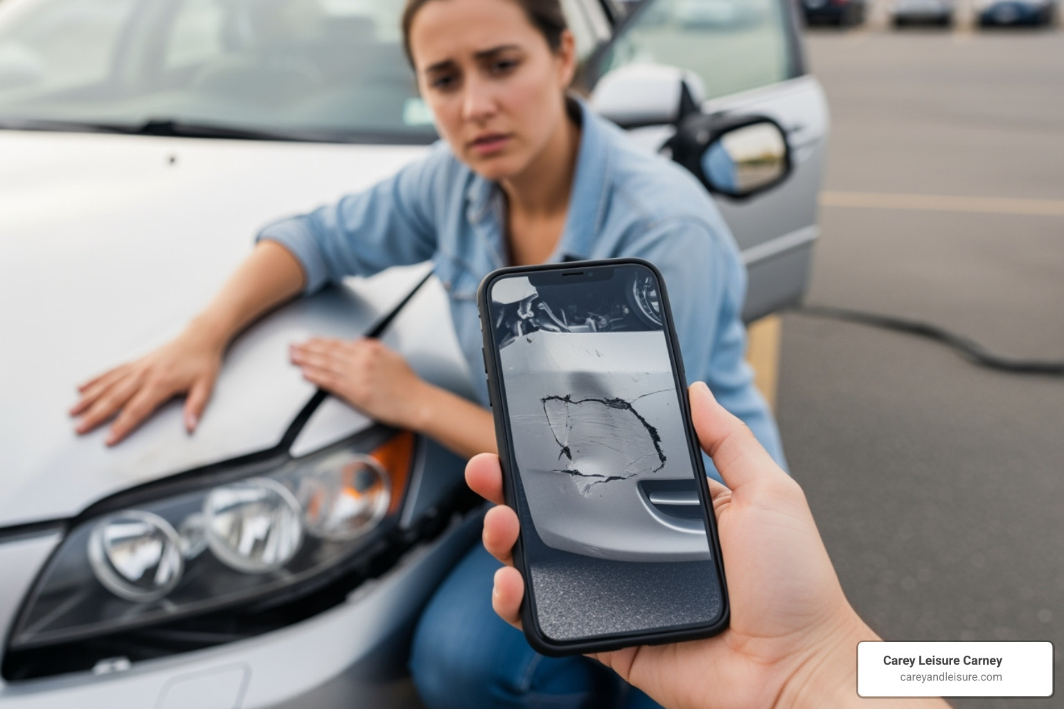 person taking photos of car damage with a smartphone - Auto accident legal help person taking photos of car damage with a smartphone - Auto accident legal help
