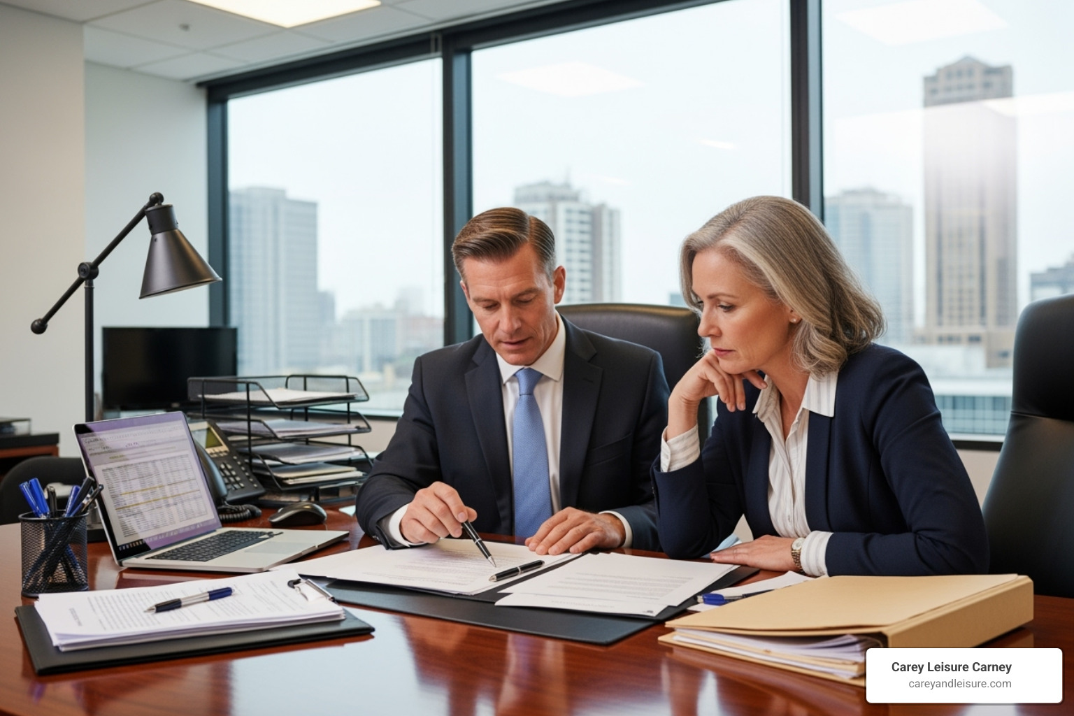 attorney reviewing case files and evidence with a client - Auto accident legal help attorney reviewing case files and evidence with a client - Auto accident legal help