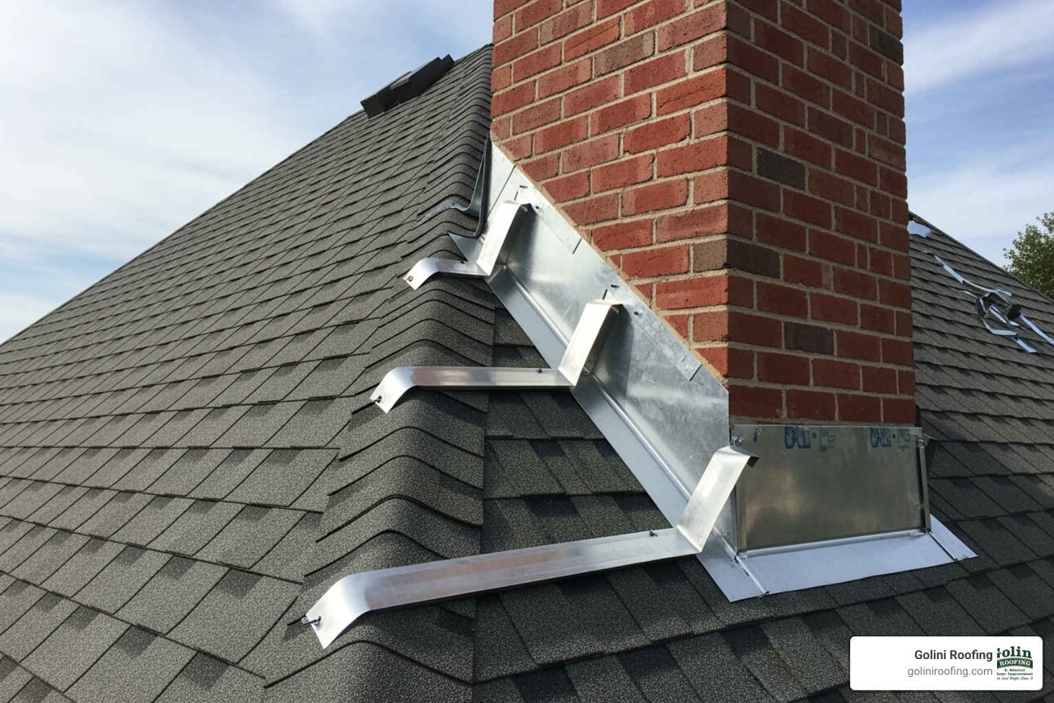 step flashing being installed correctly against a chimney - shingle roofing process step flashing being installed correctly against a chimney - shingle roofing process