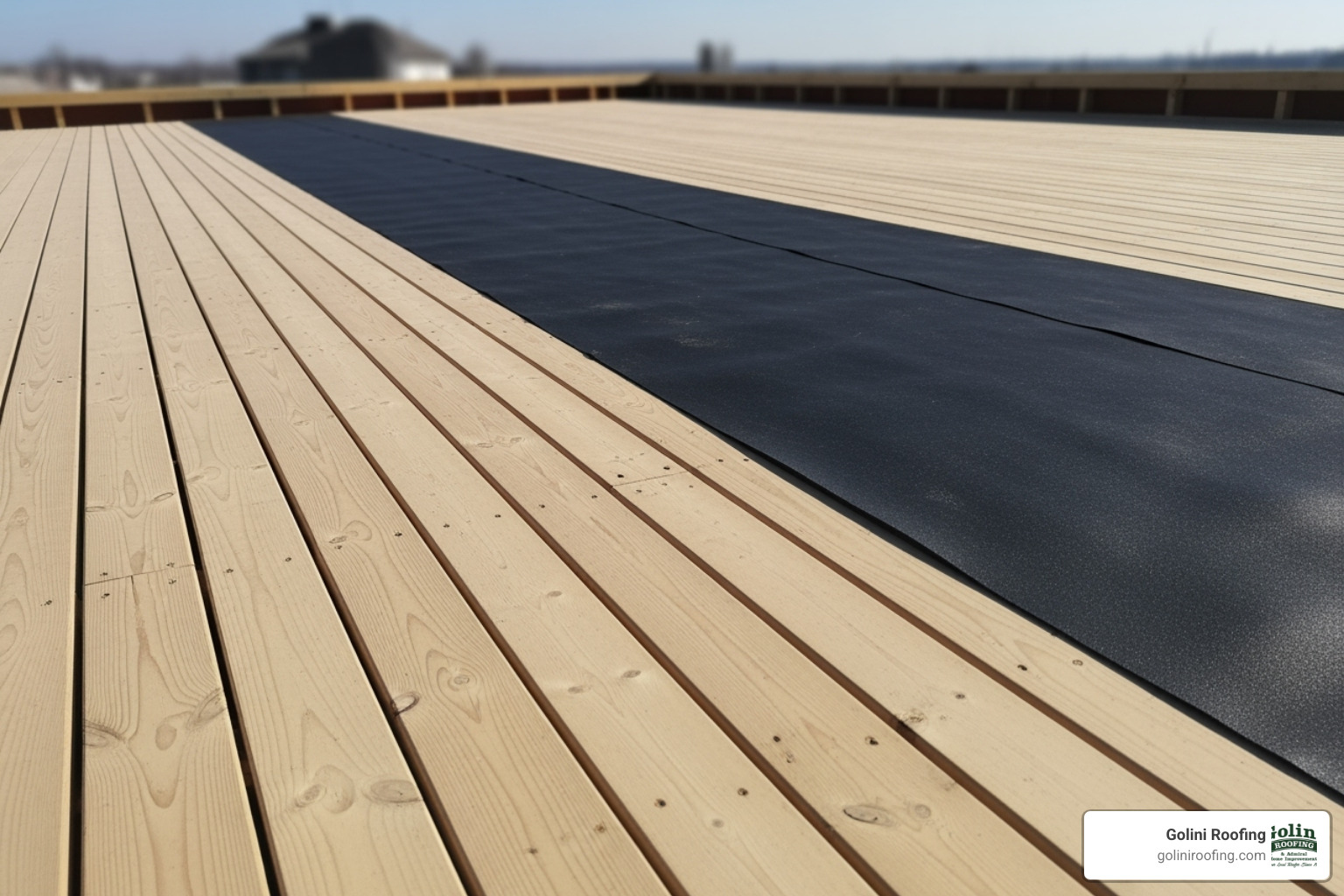 clean, prepared roof deck with new underlayment partially installed - shingle roofing process clean, prepared roof deck with new underlayment partially installed - shingle roofing process